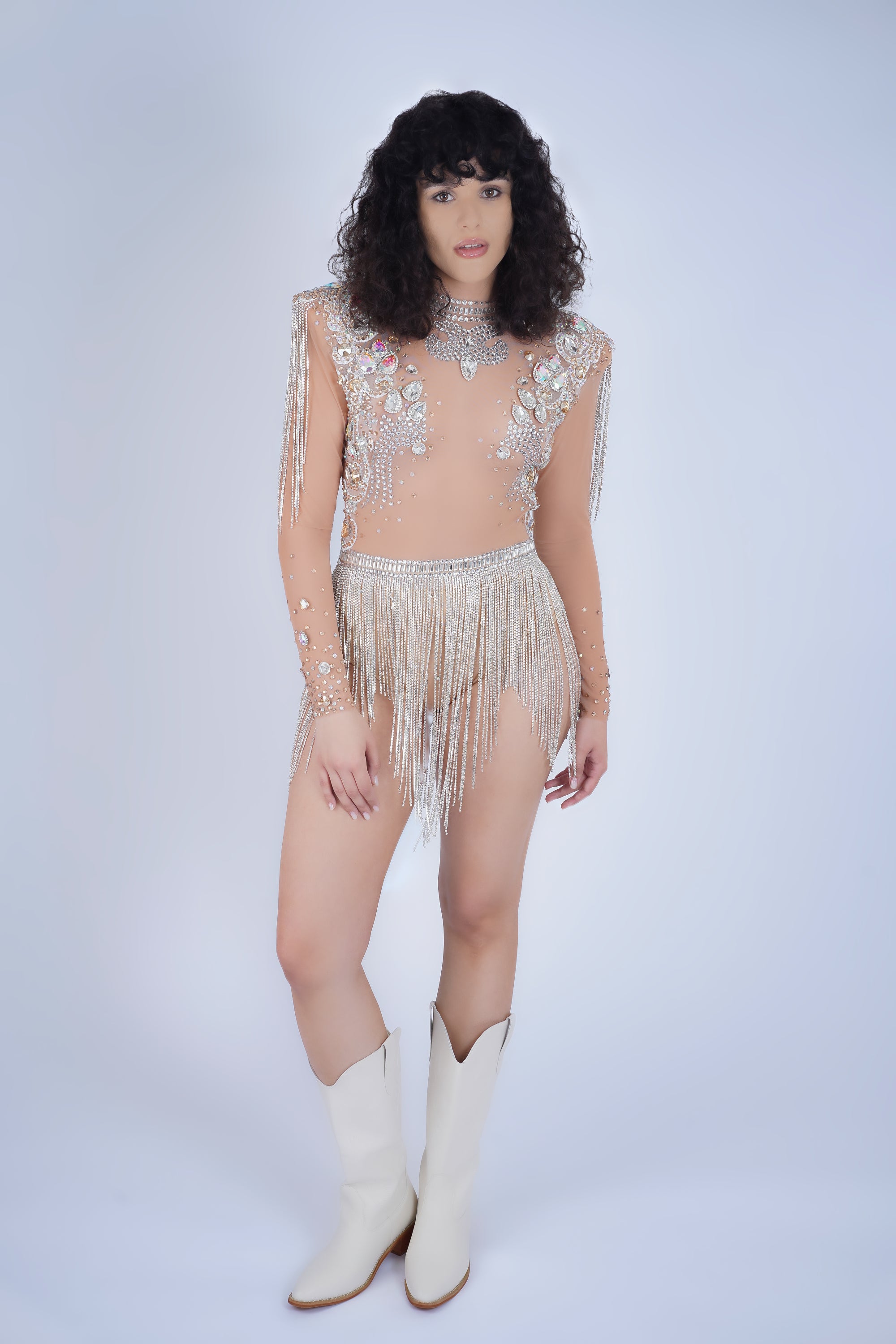Sheer Fringe Gold Bodysuit