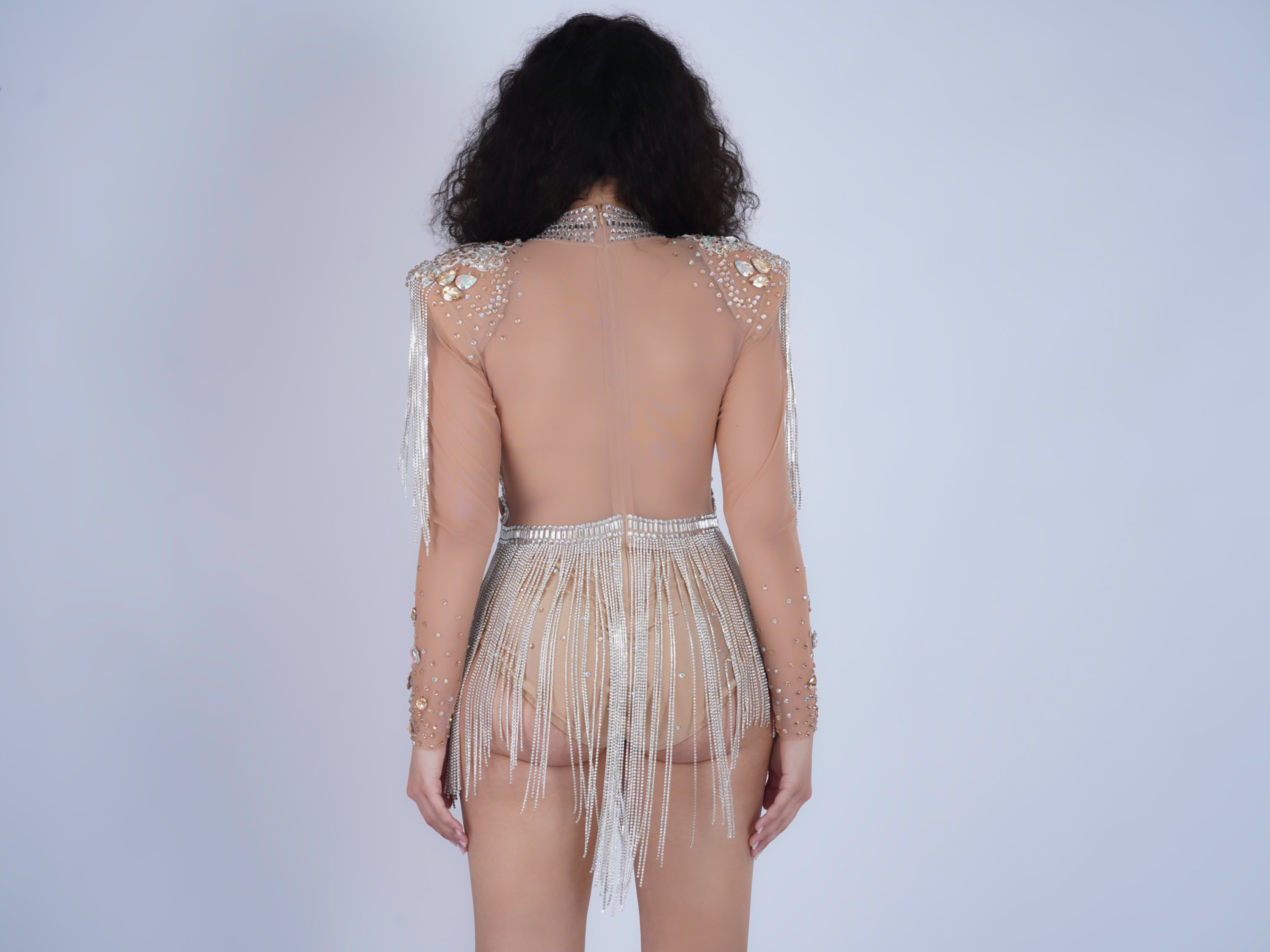 Sheer Fringe Gold Bodysuit
