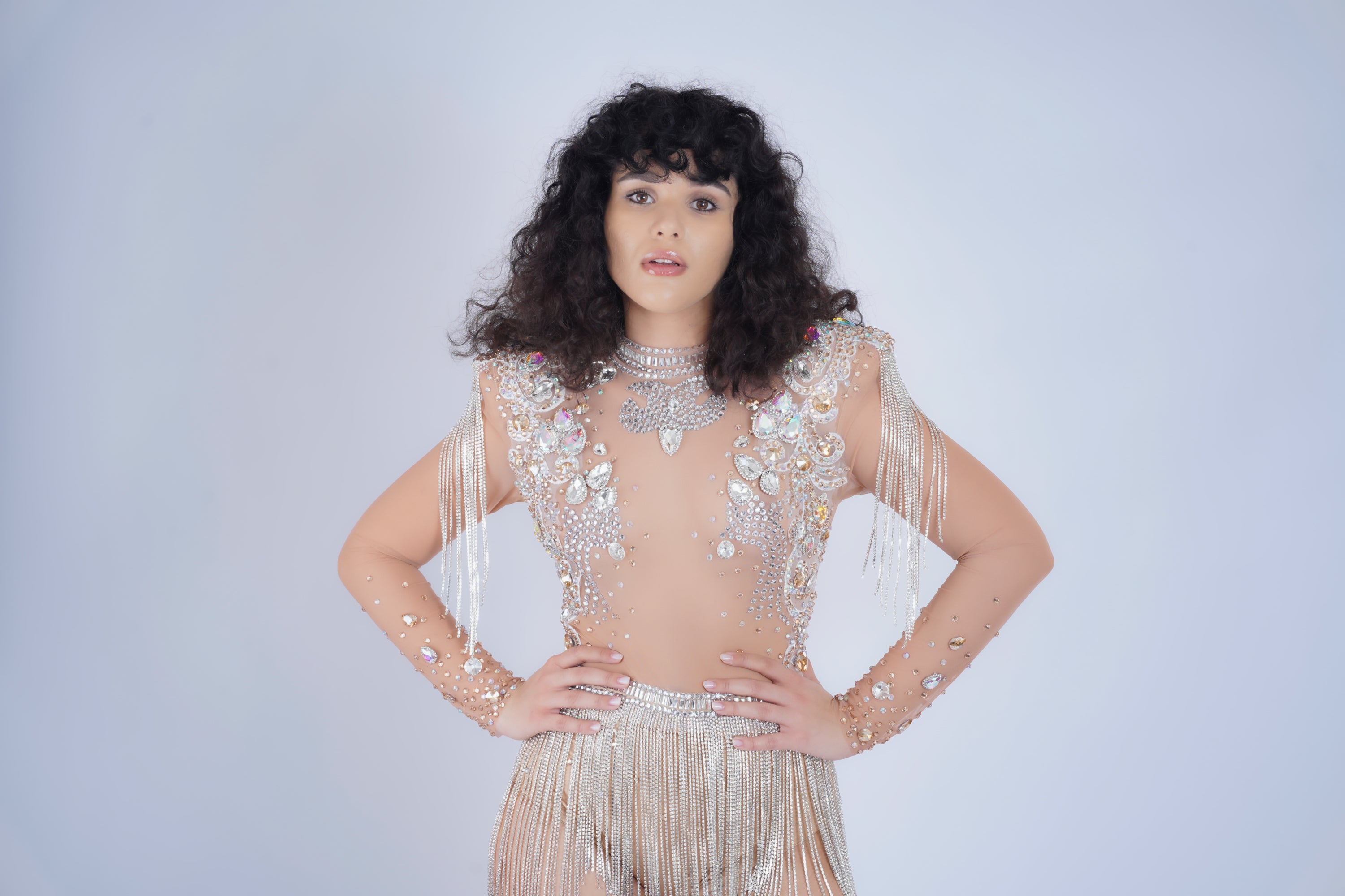 Sheer Fringe Gold Bodysuit