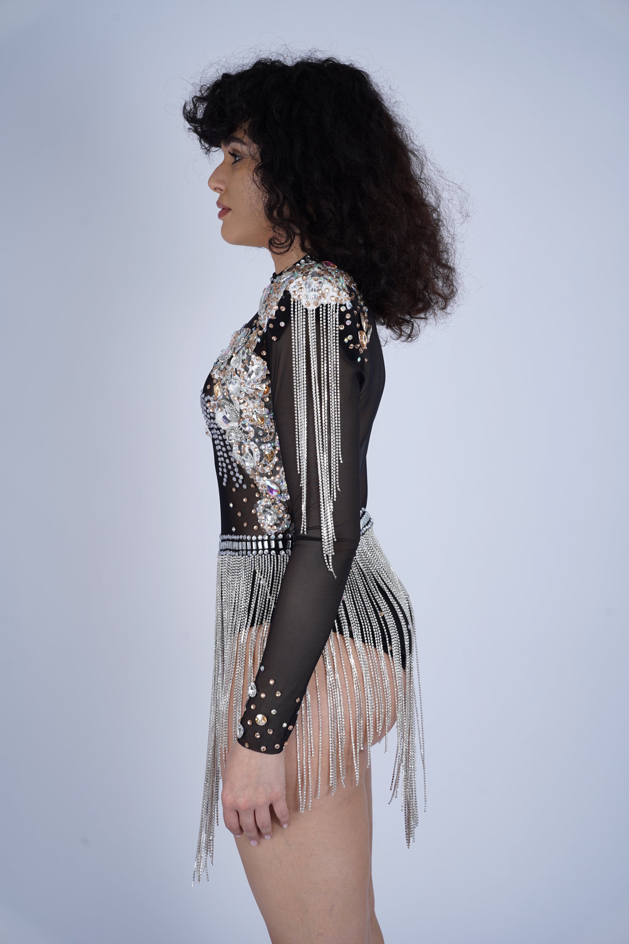 Sheer Fringe Gold Bodysuit