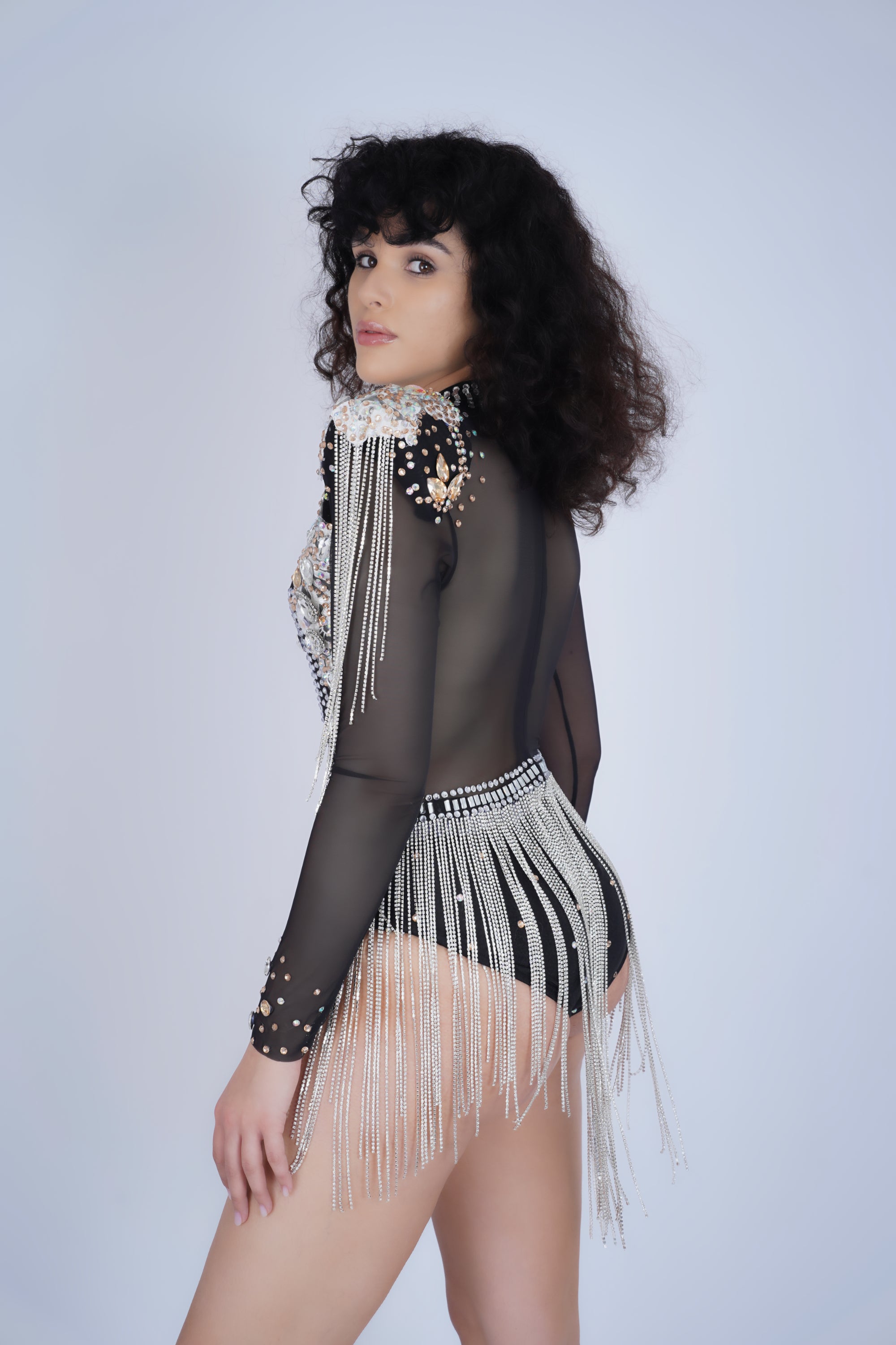 Sheer Fringe Gold Bodysuit