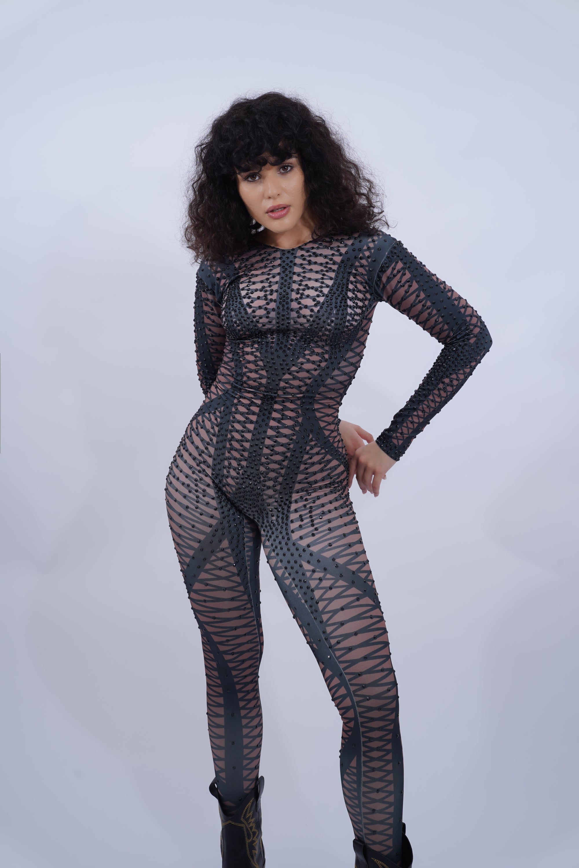 Mesh Black Diamons Catsuit