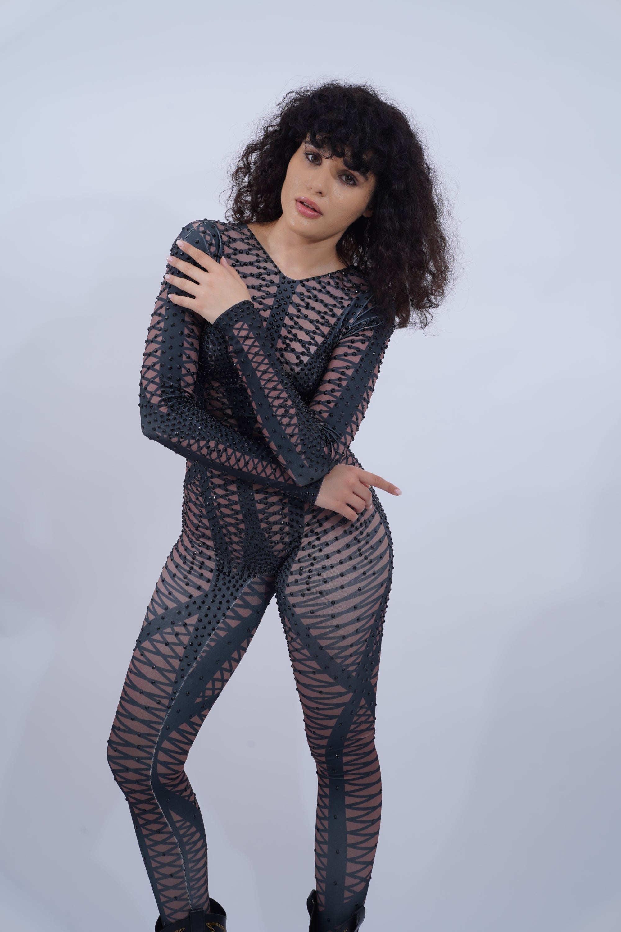 Mesh Black Diamons Catsuit