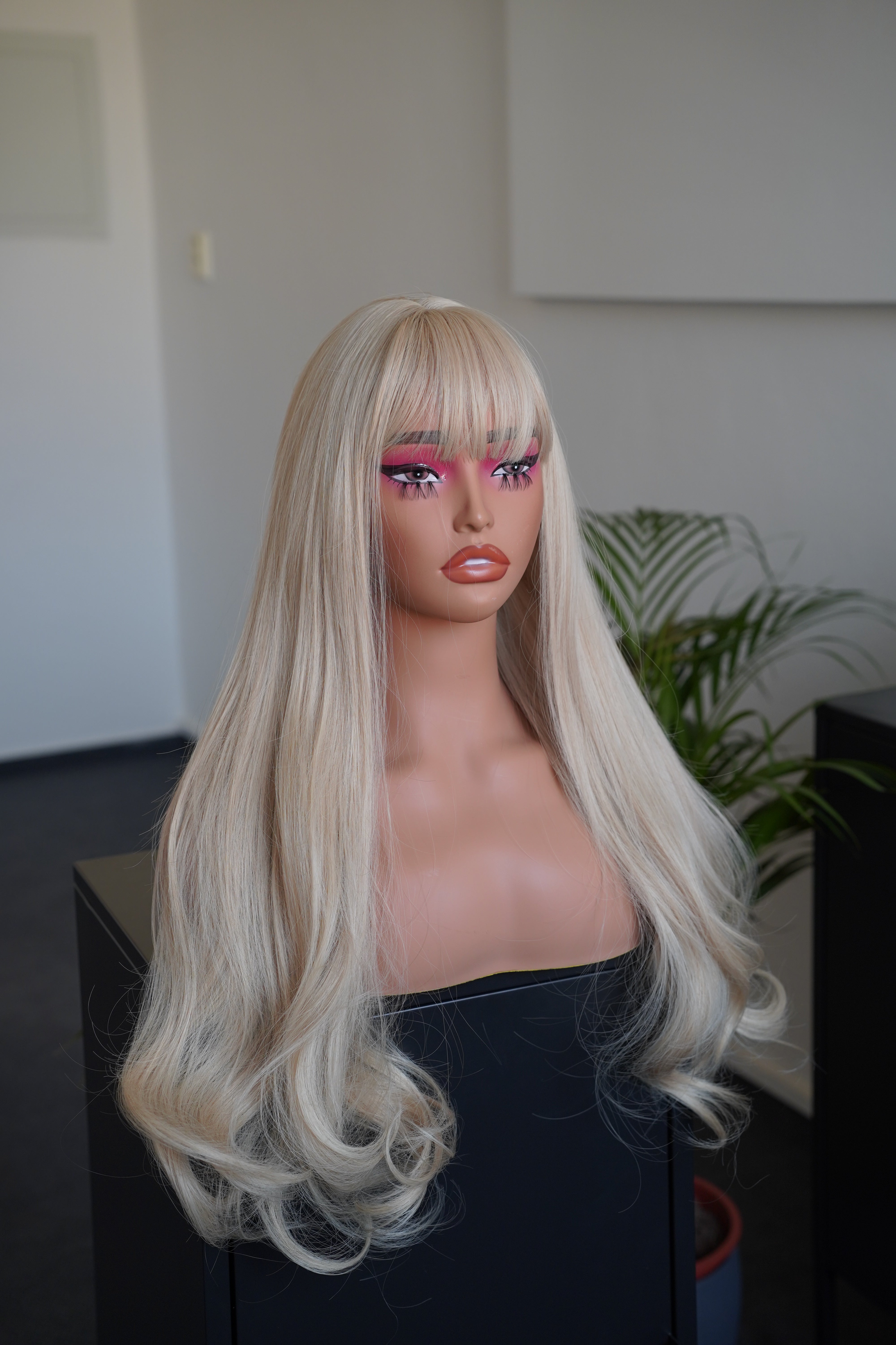 Platinum Ash Blonde Wig with Bangs Barbie Blonde Cosplay Wig Halloween Costume Wig Drag Queen Wig