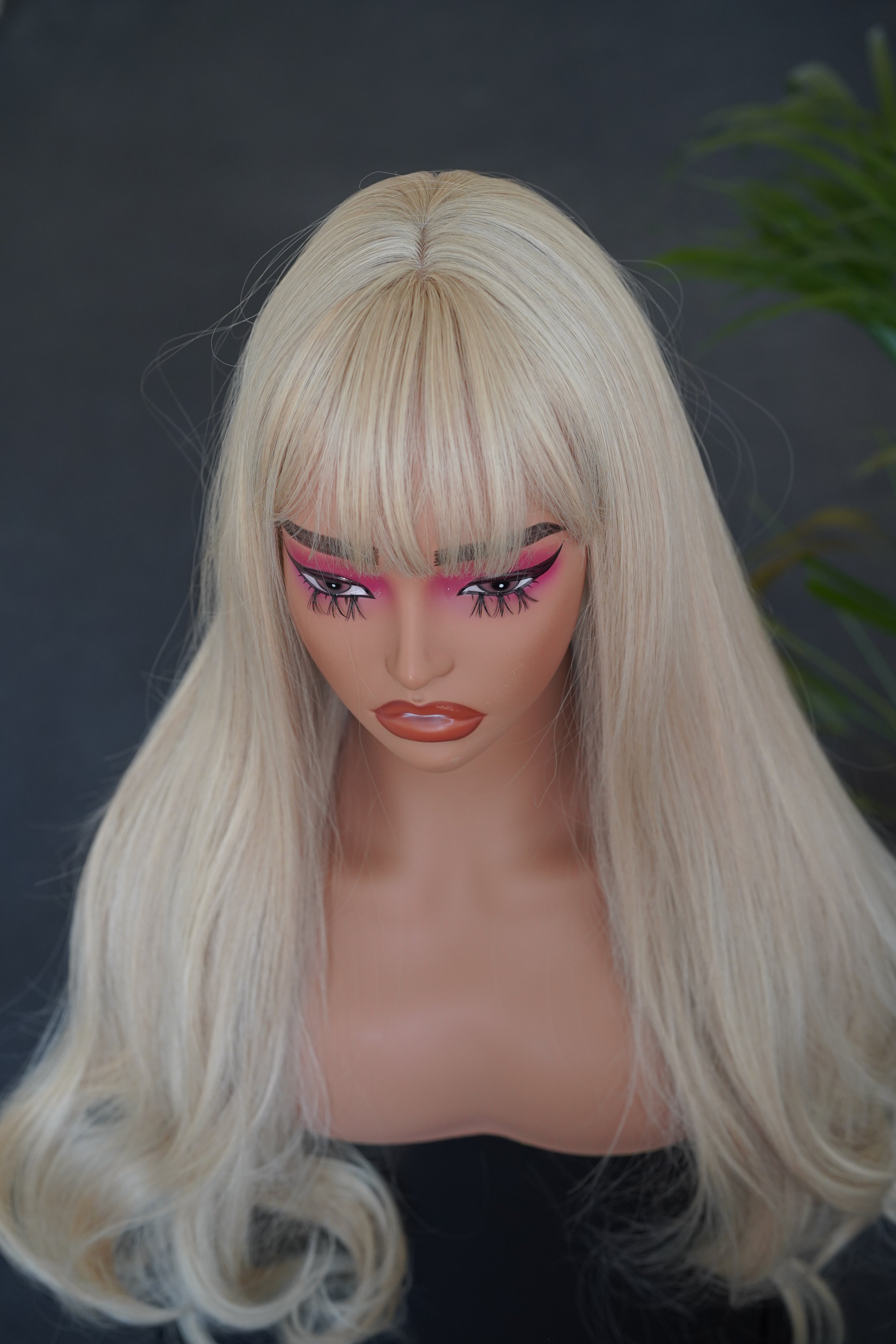 Platinum Ash Blonde Wig with Bangs Barbie Blonde Cosplay Wig Halloween Costume Wig Drag Queen Wig
