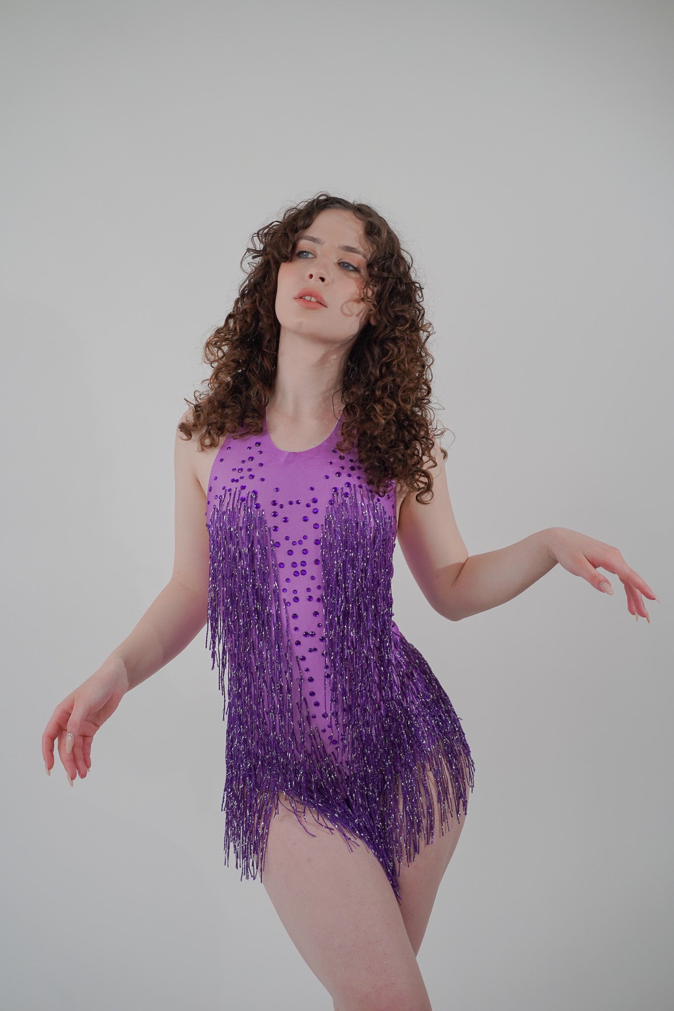 Purple Fringe Sequined Bodysuit