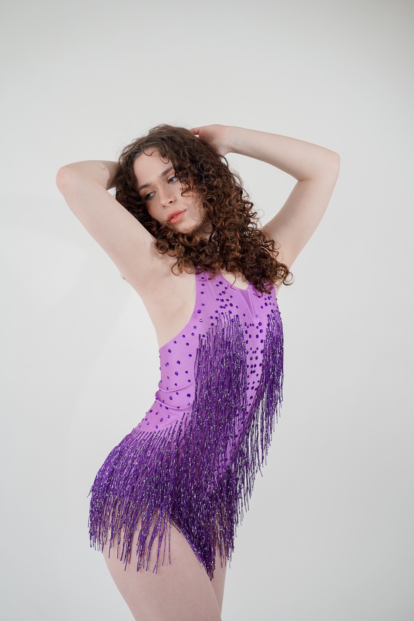 Purple Fringe Sequined Bodysuit