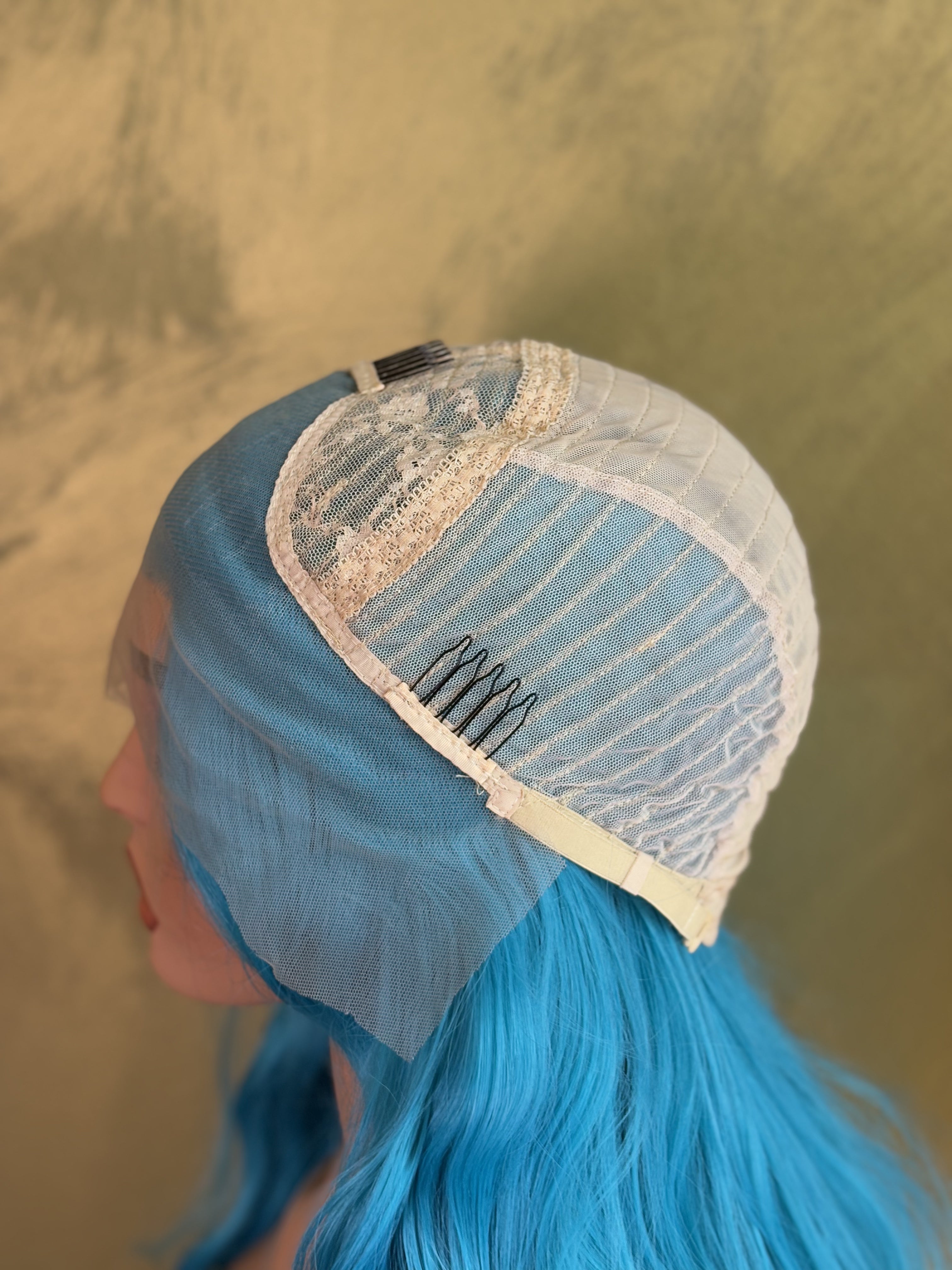Turquoise Blue Long Wavy Lace Front Halloween Cosplay Wig