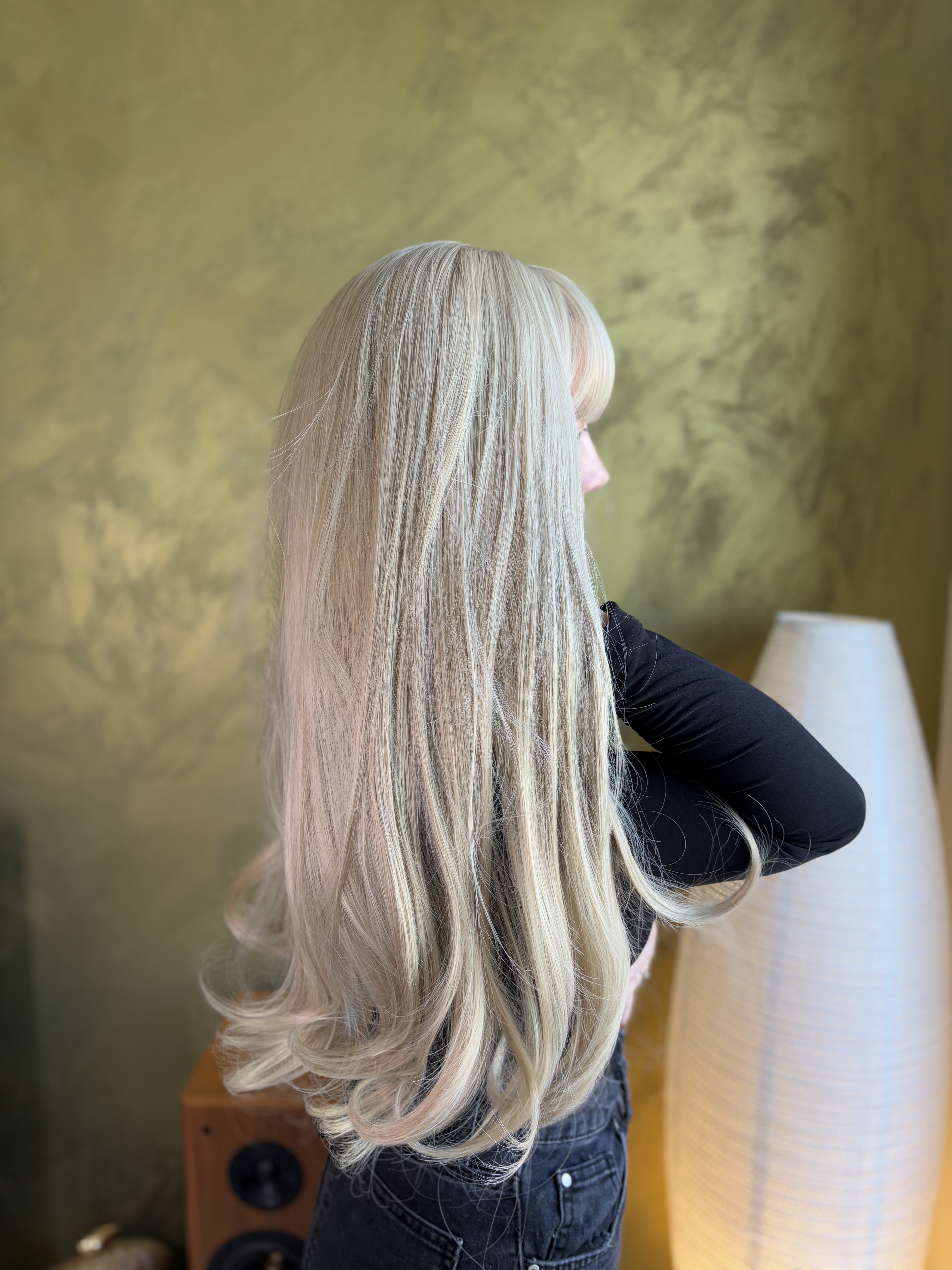 Platinum Ash Blonde Wig with Bangs Barbie Blonde Cosplay Wig Halloween Costume Wig Drag Queen Wig