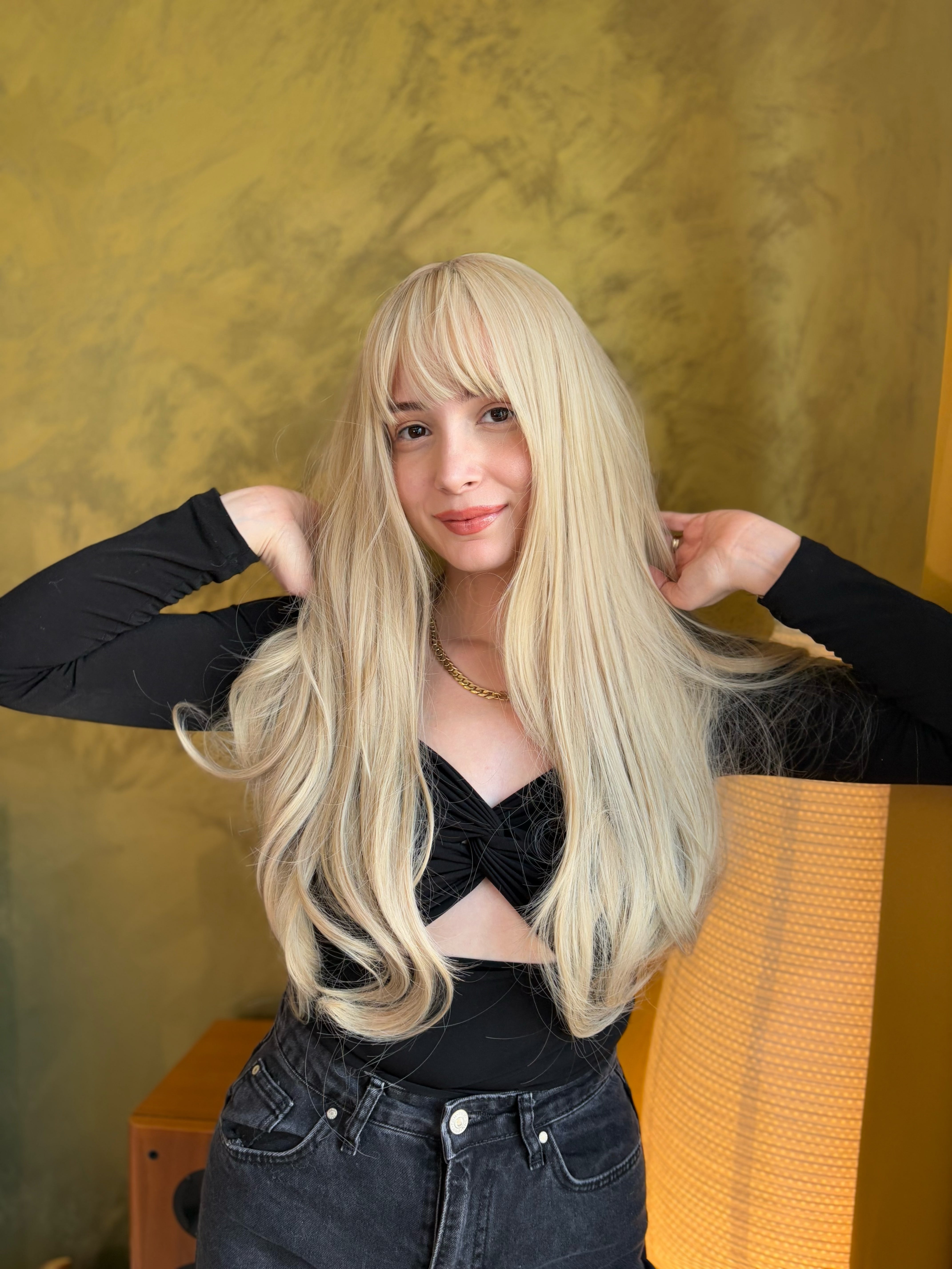Platinum Ash Blonde Wig with Bangs Barbie Blonde Cosplay Wig Halloween Costume Wig Drag Queen Wig
