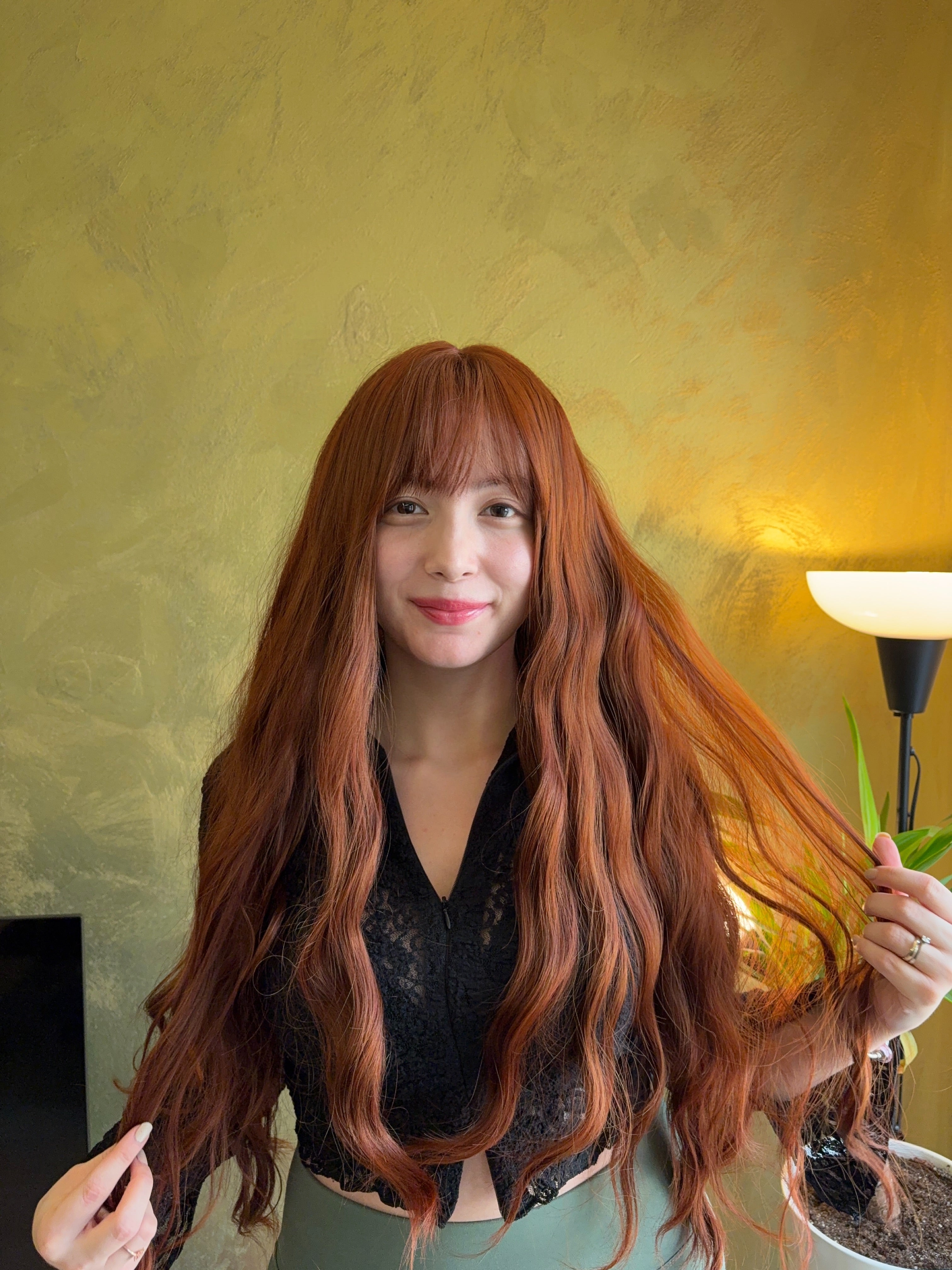 Long Wavy Copper Ginger Wig with Bangs Cosplay Wigs Drag Queen Wig