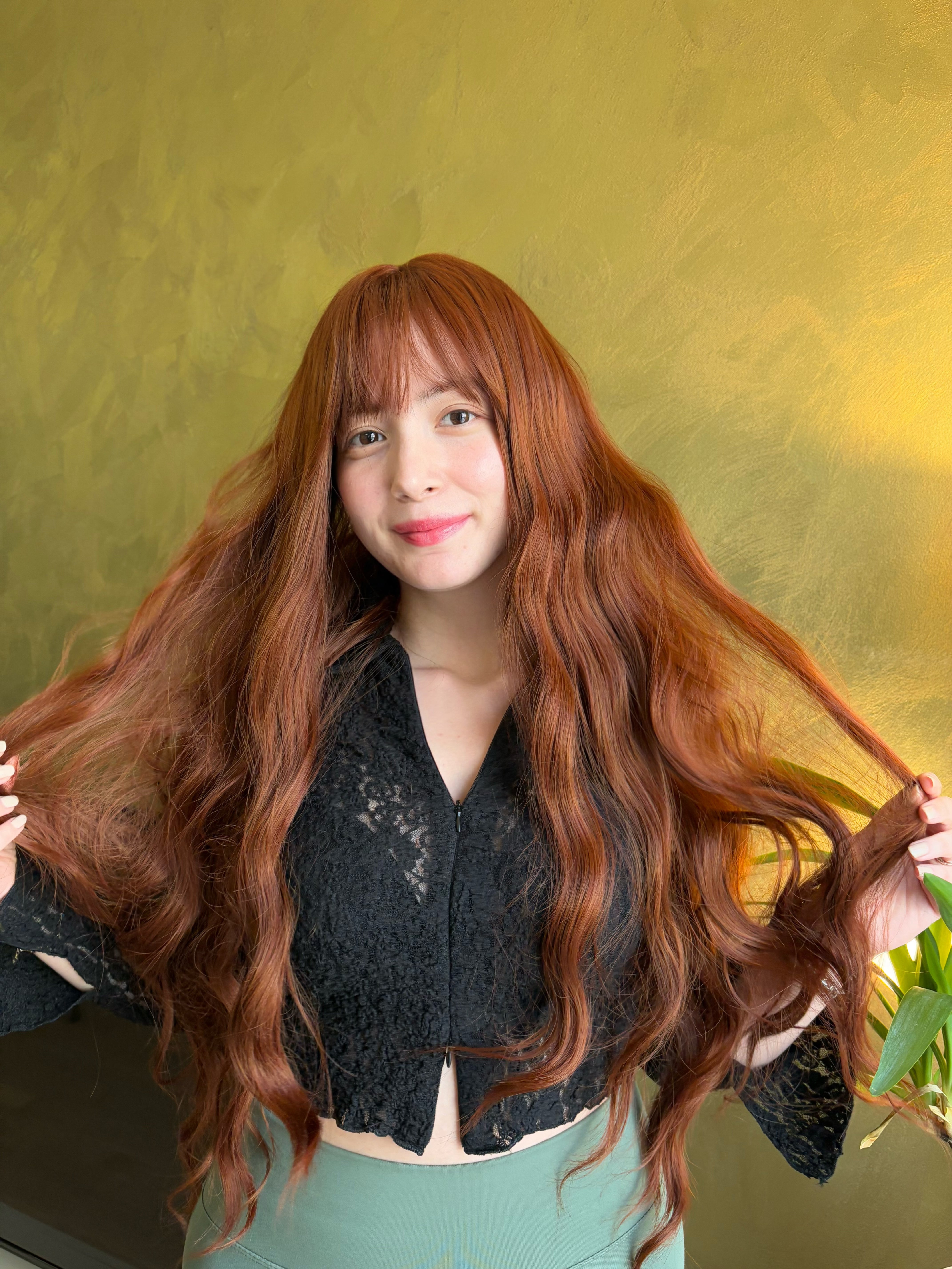Long Wavy Copper Ginger Wig with Bangs Cosplay Wigs Drag Queen Wig