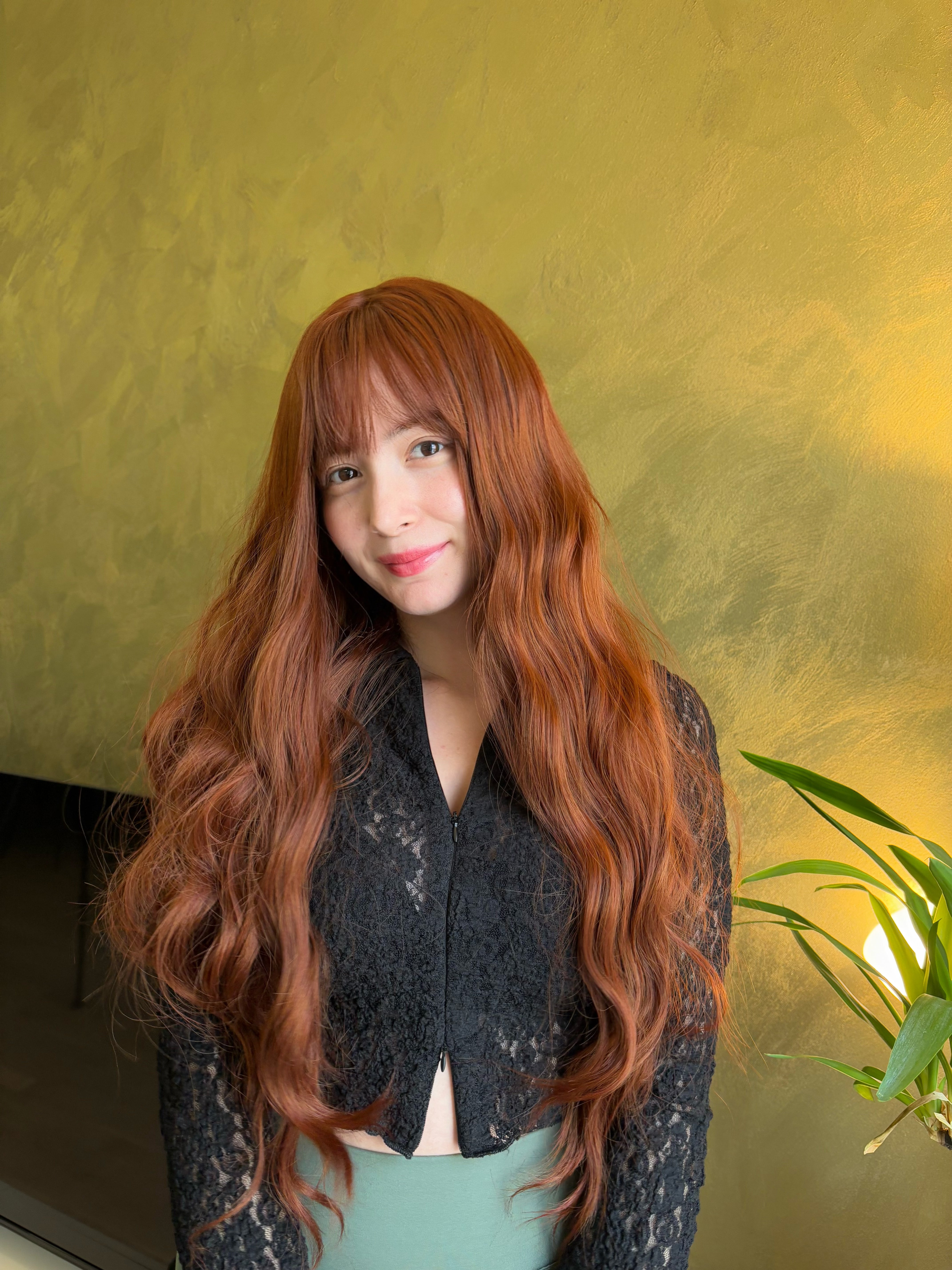 Long Wavy Copper Ginger Wig with Bangs Cosplay Wigs Drag Queen Wig