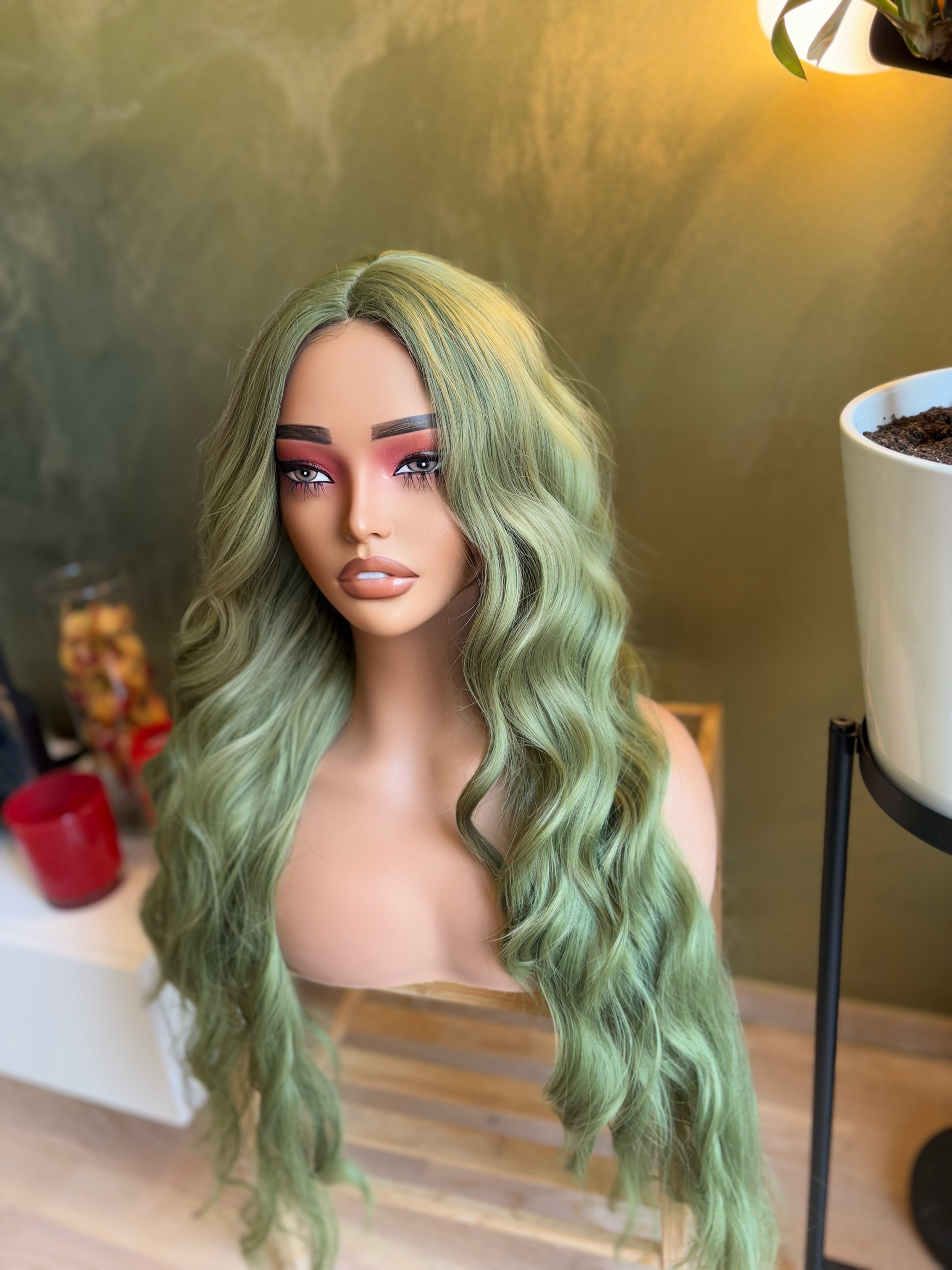 Long Green Wavy Wig Cosplay Halloween Party Wigs 28 inc