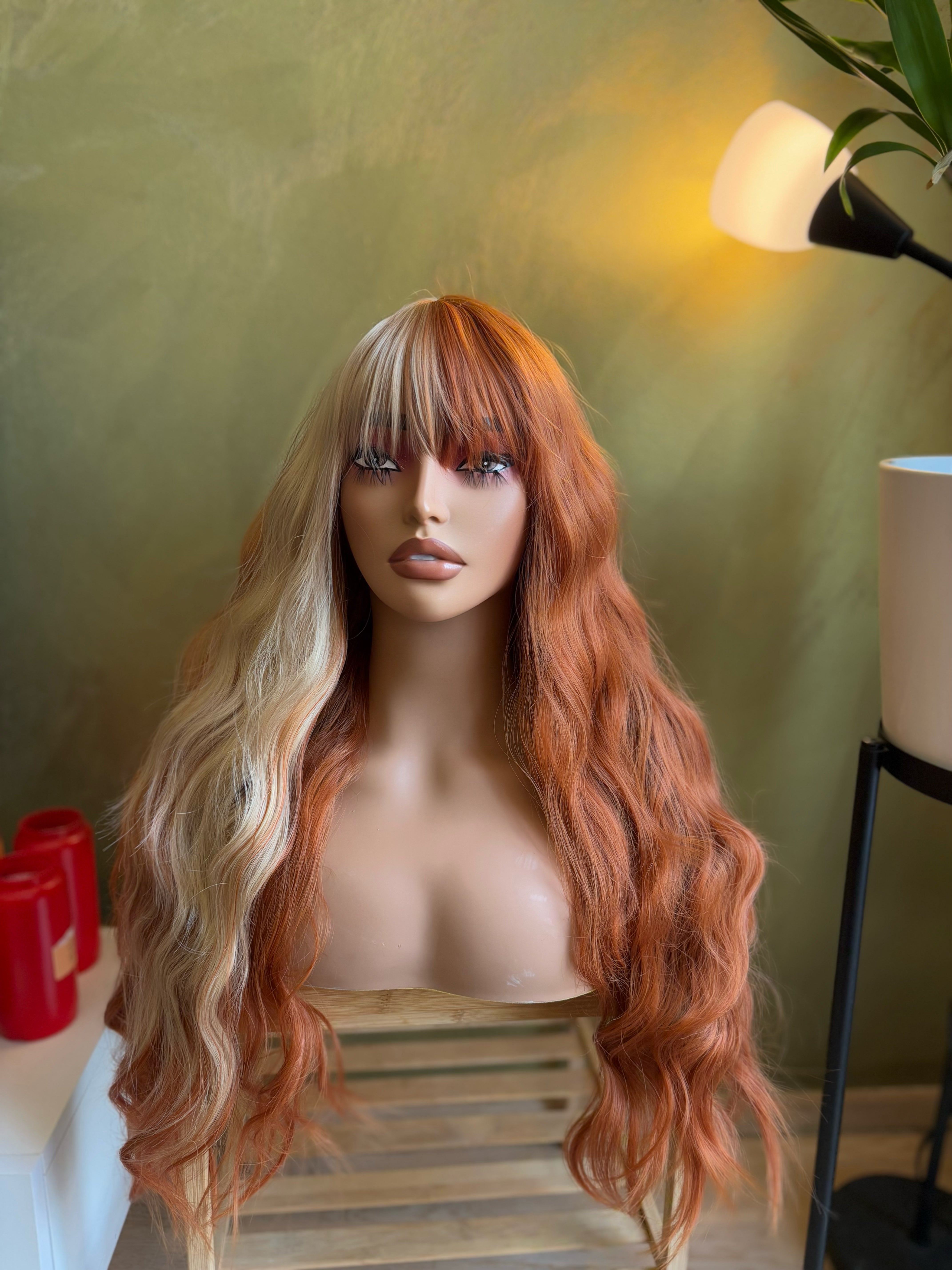 Blonde Ginger Wig with Bangs Orange Copper Wig with Bangs Long Wavy Auburn Wig Cosplay Wig Party Hair Costume Party Accessory Wigs