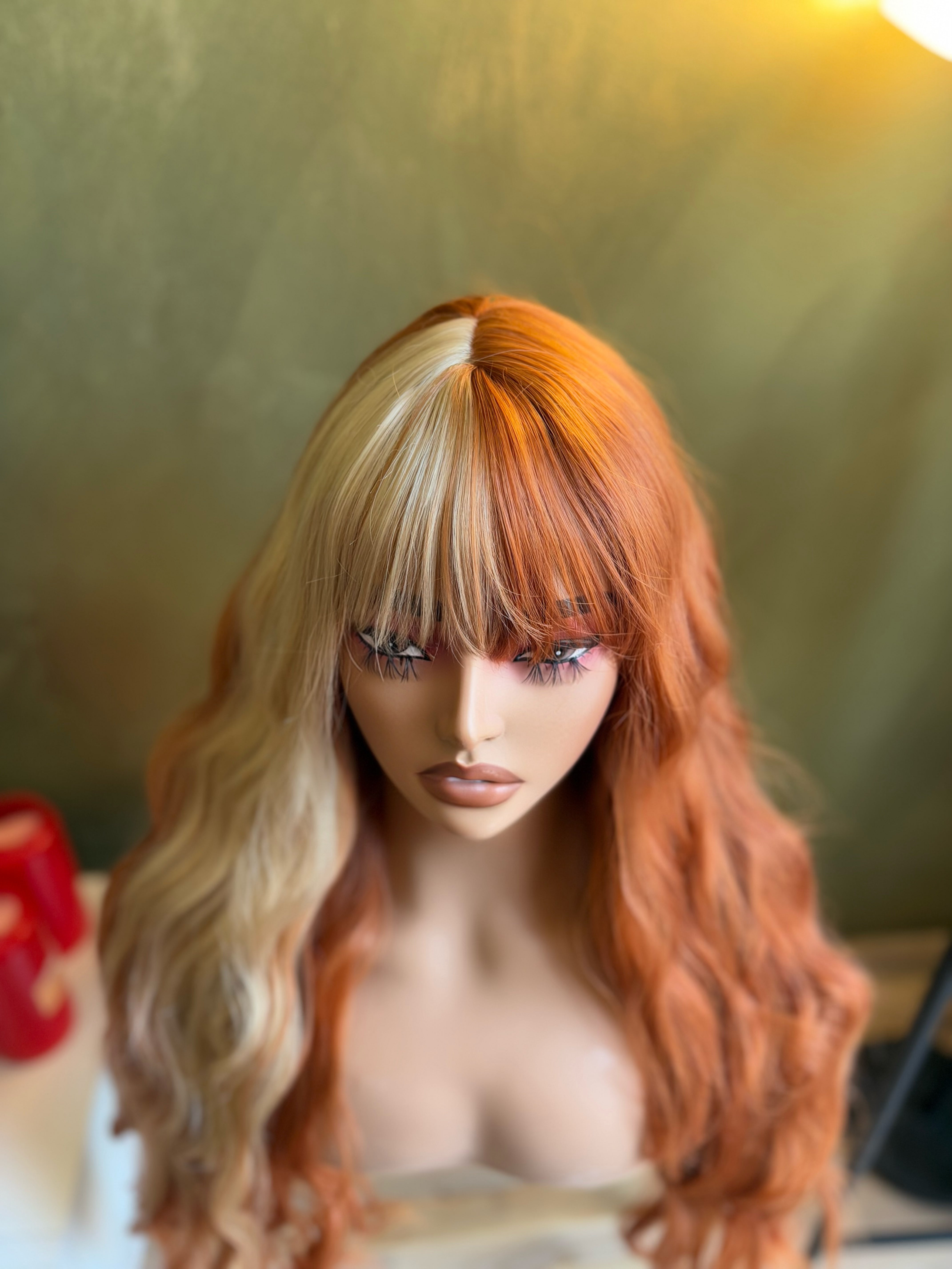 Blonde Ginger Wig with Bangs Orange Copper Wig with Bangs Long Wavy Auburn Wig Cosplay Wig Party Hair Costume Party Accessory Wigs