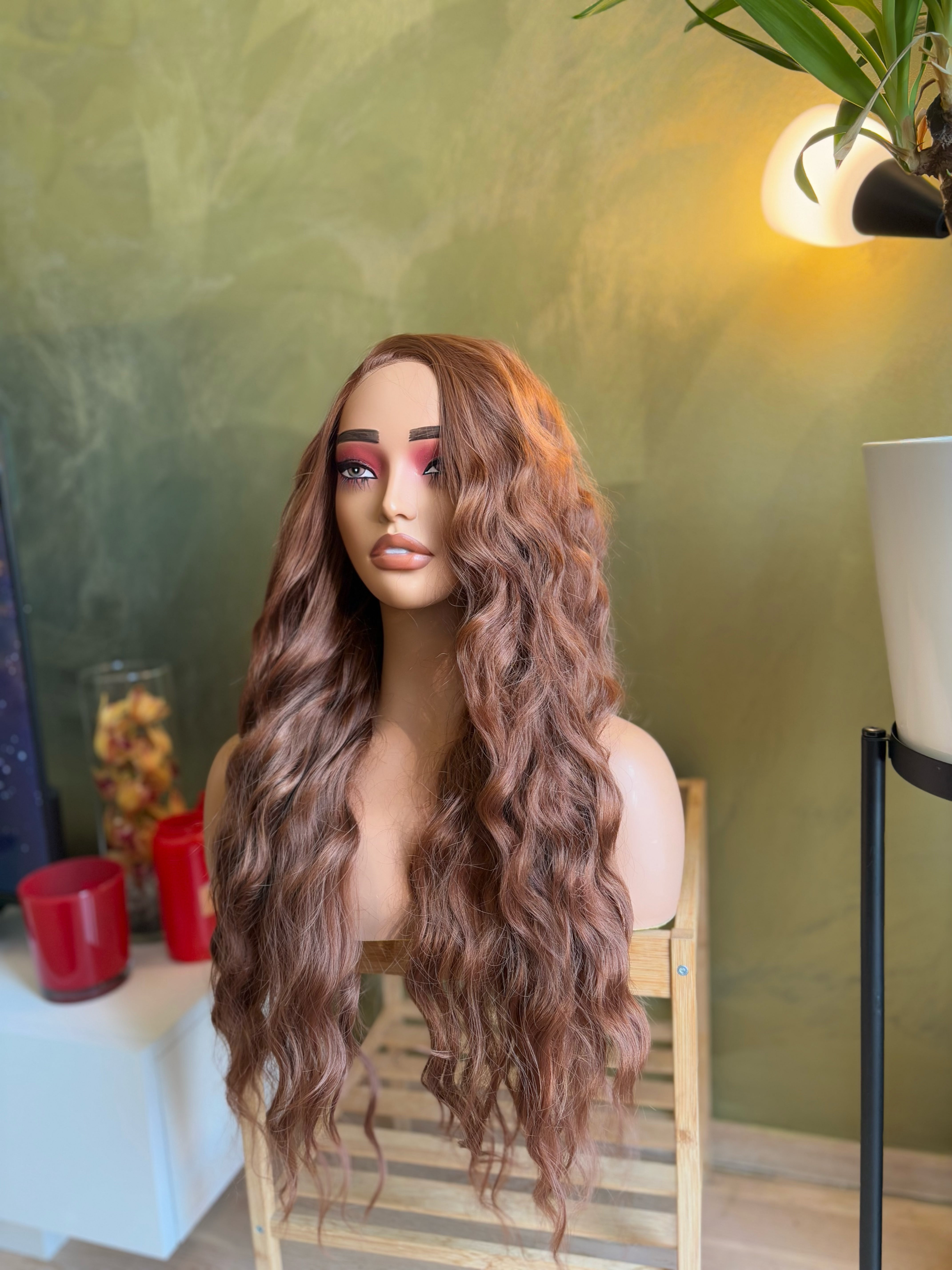Auburn Ginger Wavy Long 13 x 4 Lace Front Glueless Wig Cosplay Merida Wig