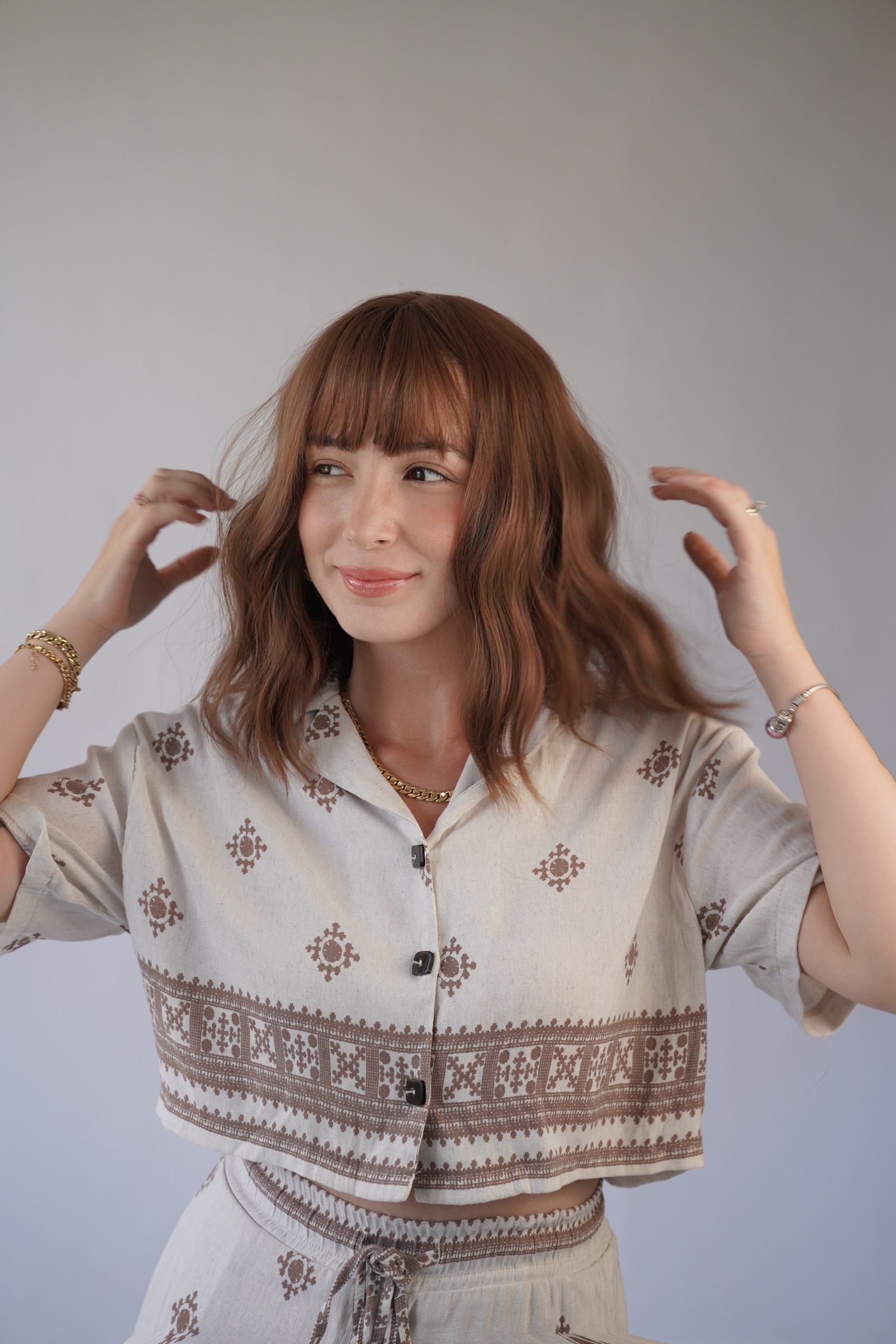 Brunette Wig with Bangs Dark Brown Wig Wavy Wig Bob Wig Natural Look Wigs for Women