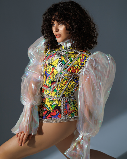 Puff Tulle Sleeve Jacket Bodysuit Look