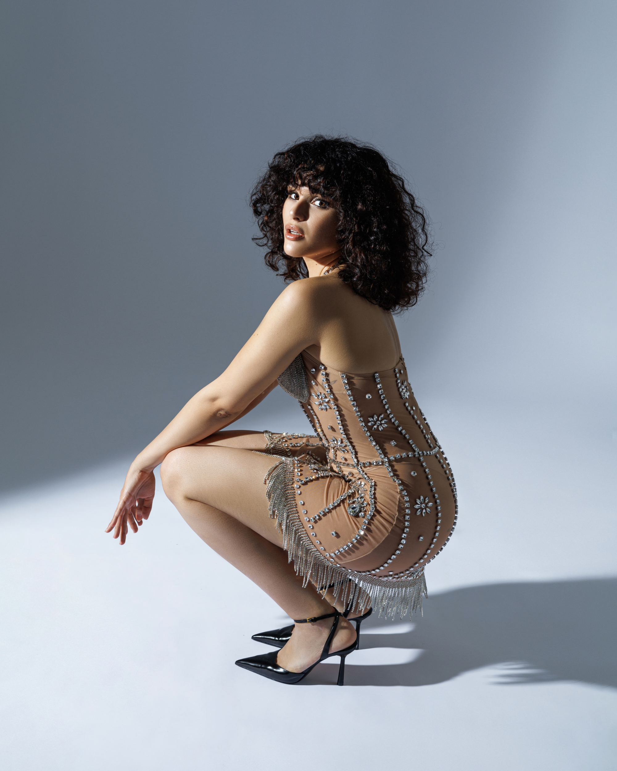 Rhinestone Glitter Transparent Mini Dress