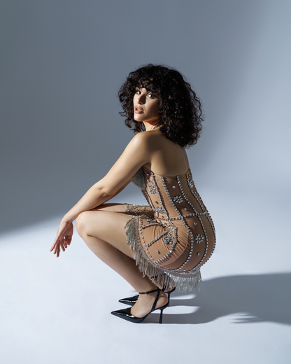 Rhinestone Glitter Transparent Mini Dress