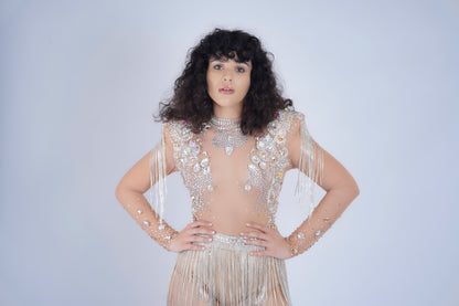 Sheer Fringe Gold Bodysuit