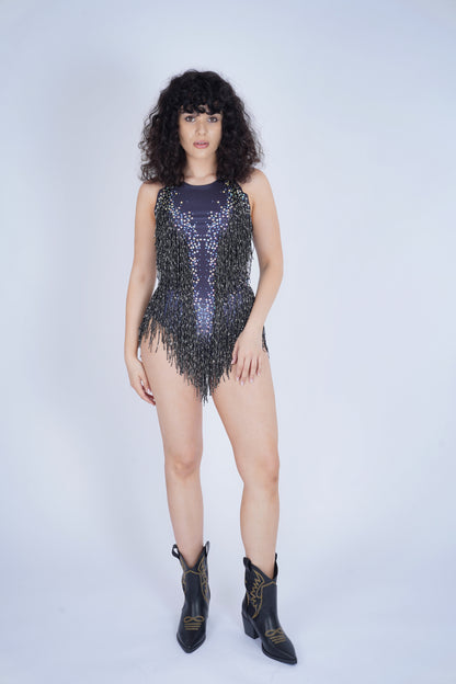 Glitter Rhinestone Halter Bodysuit