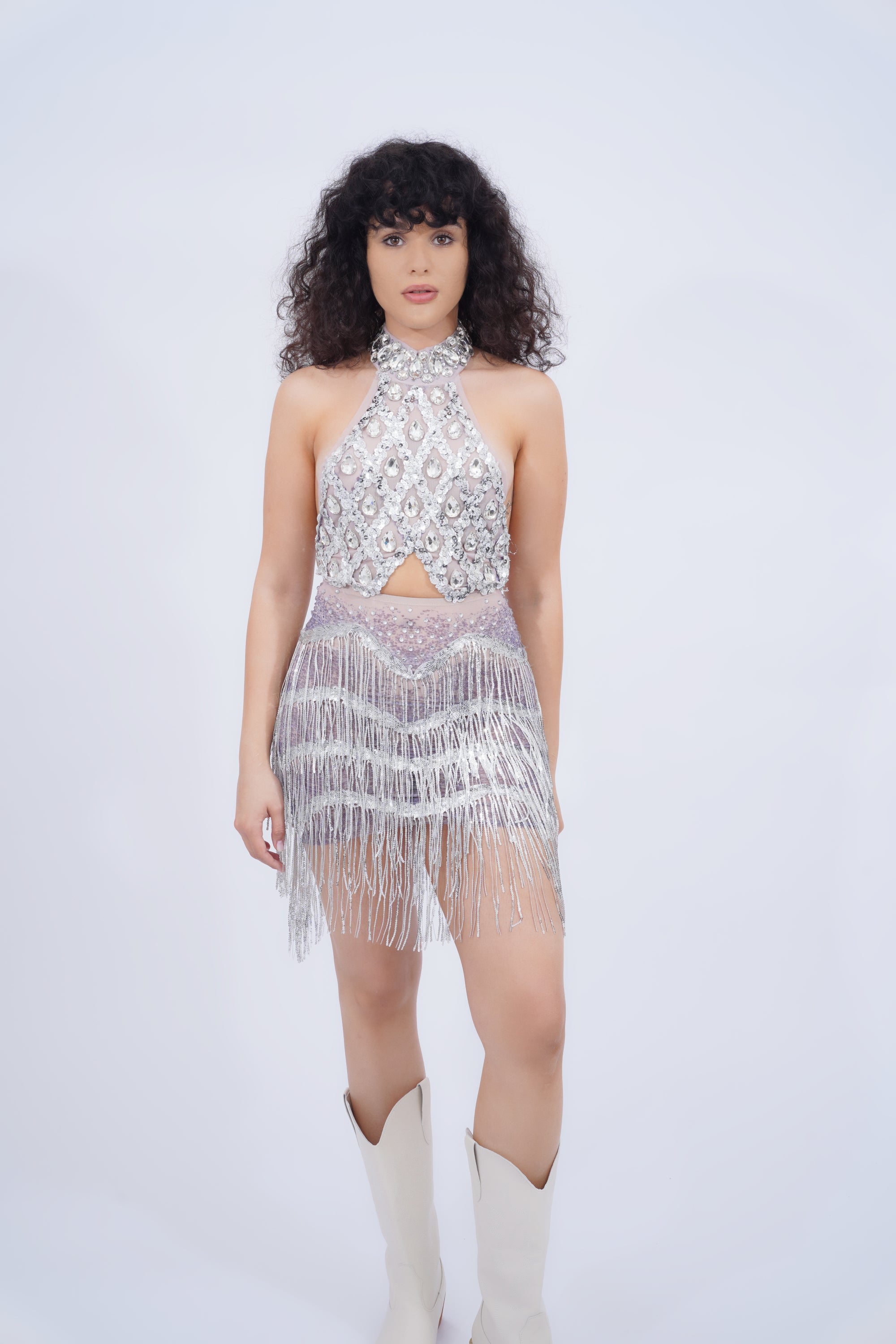 Sheer Mesh Sequin Mini Dress