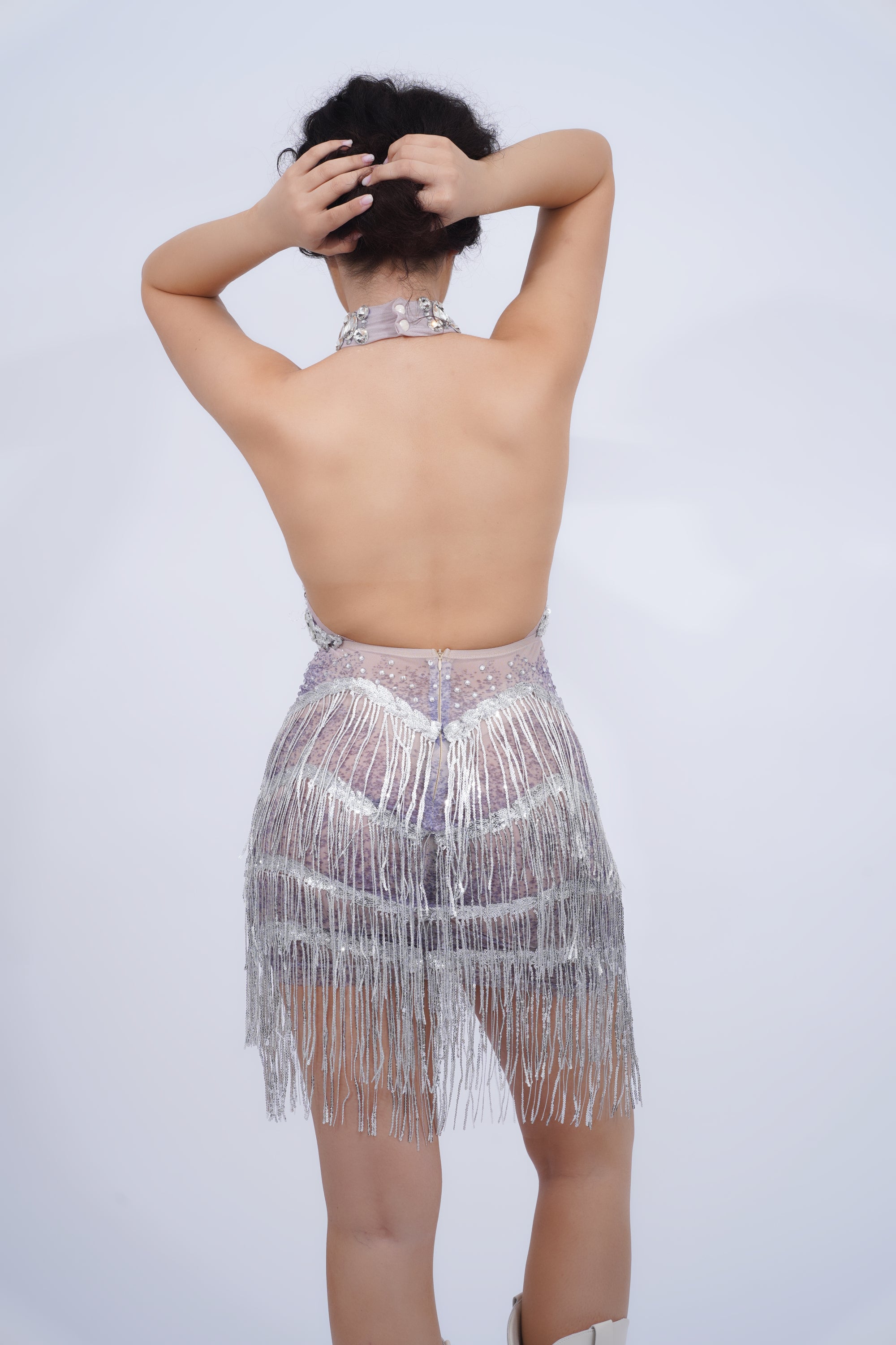 Sheer Mesh Sequin Mini Dress