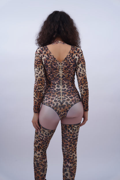 Sheer Look Leopard Print Luxe Bodysuit