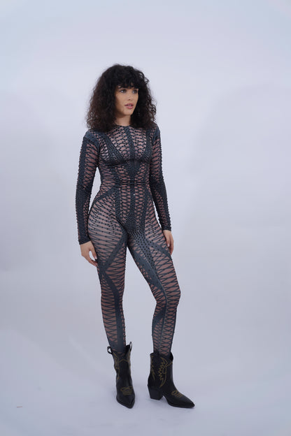 Mesh Black Diamons Catsuit
