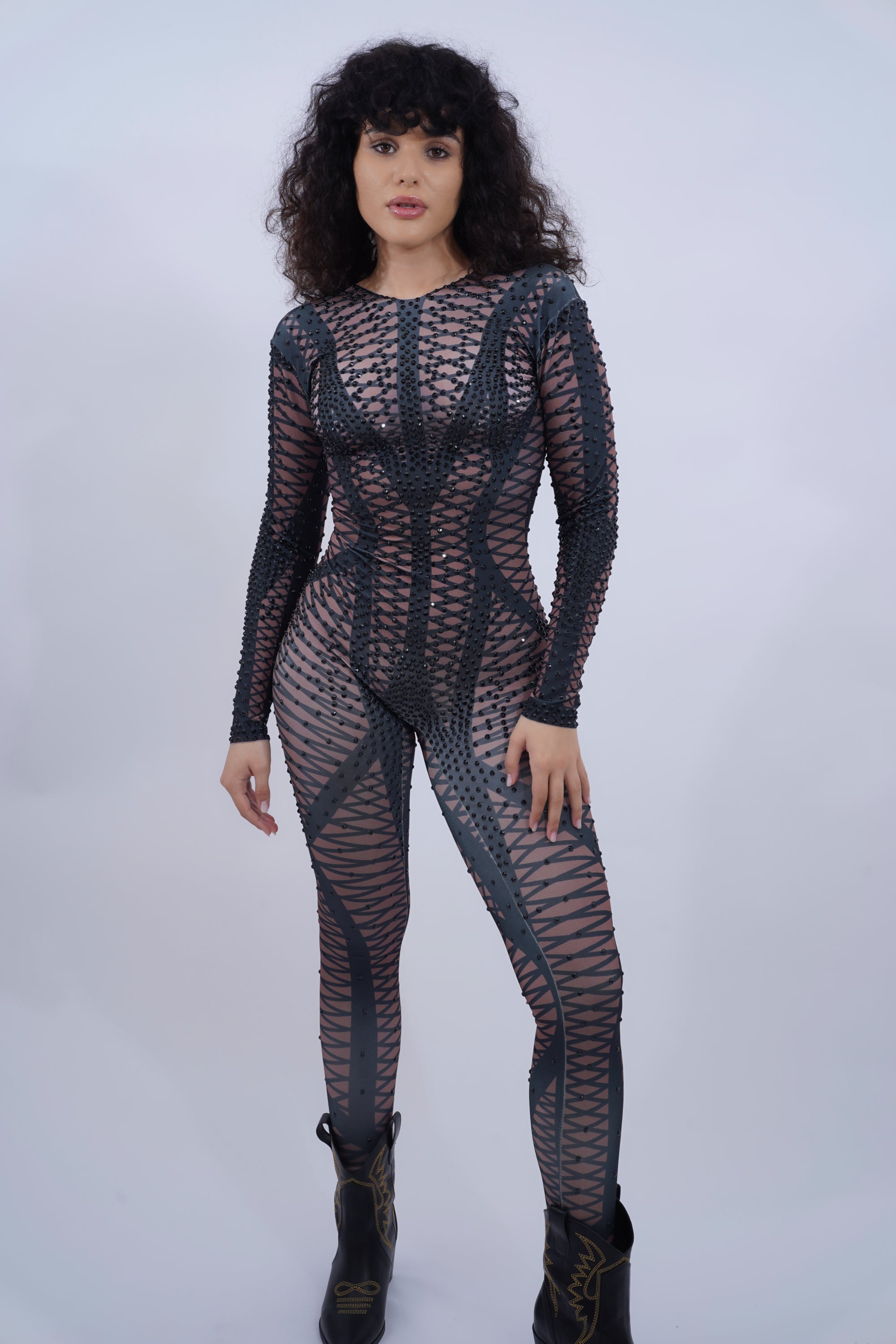Mesh Black Diamons Catsuit