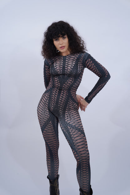 Mesh Black Diamons Catsuit