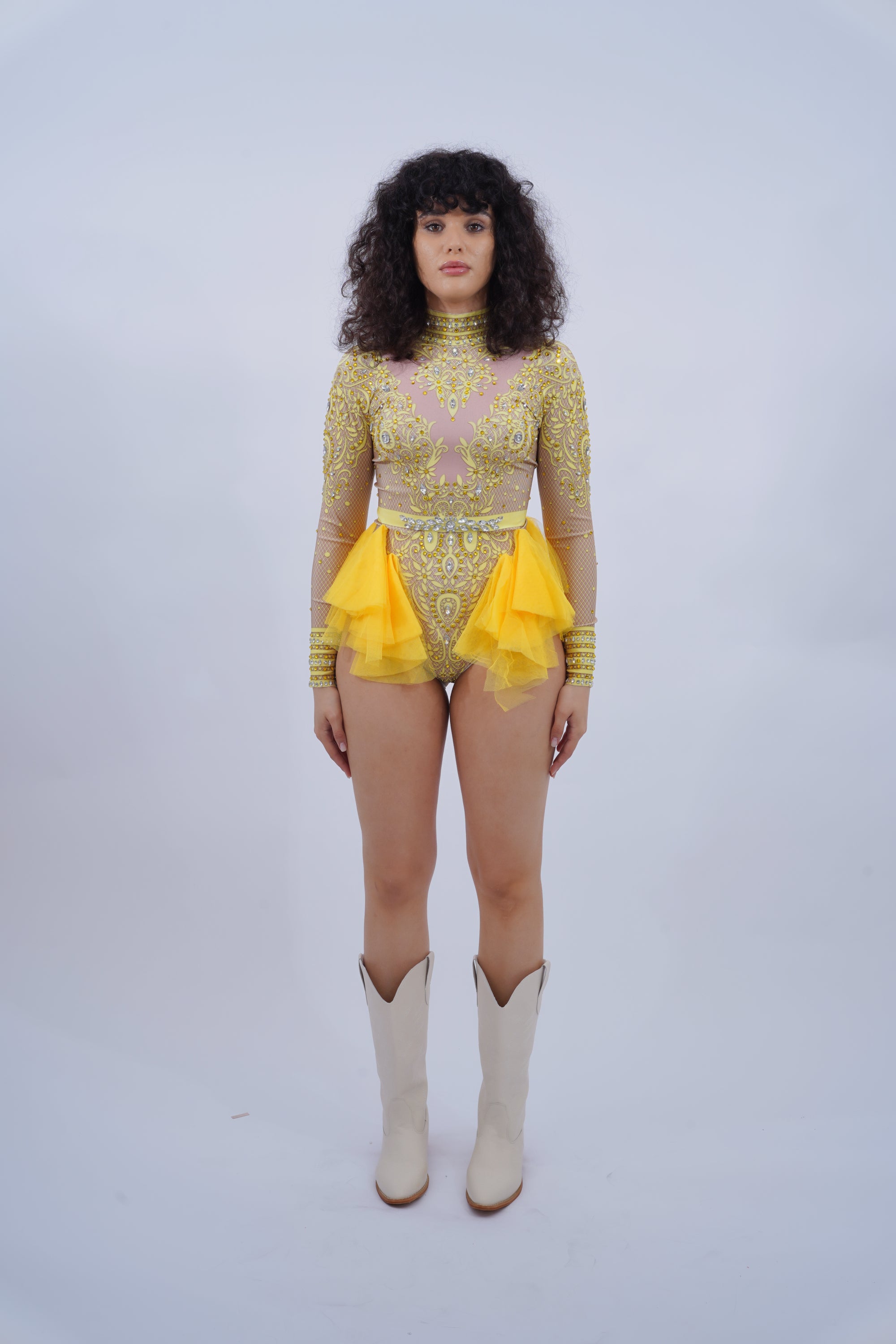 Embridoried Long Sleeve Rhinestone Bodysuit