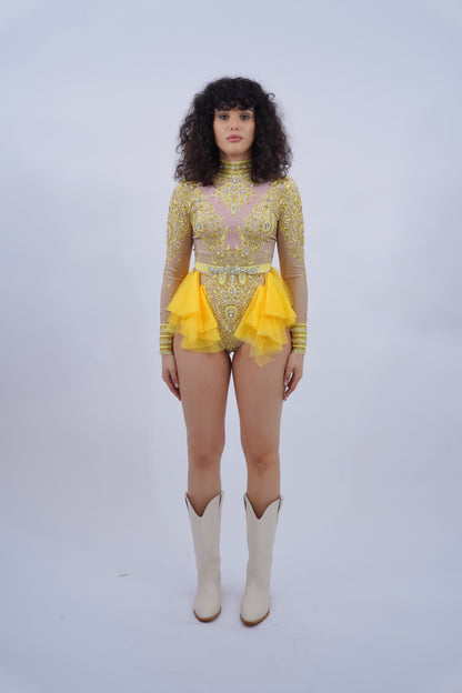 Embridoried Long Sleeve Rhinestone Bodysuit