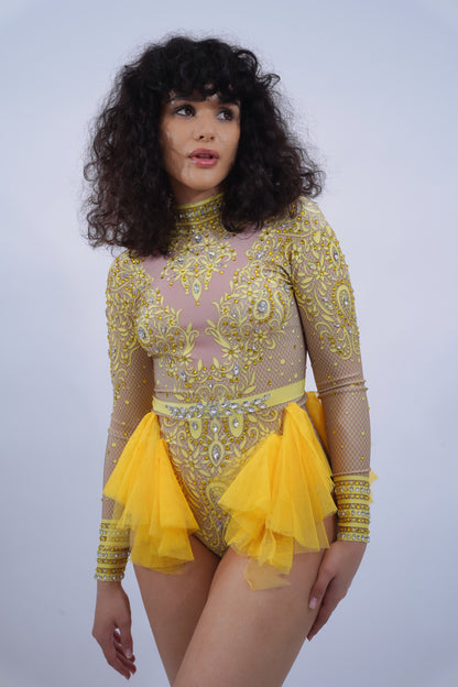 Embridoried Long Sleeve Rhinestone Bodysuit