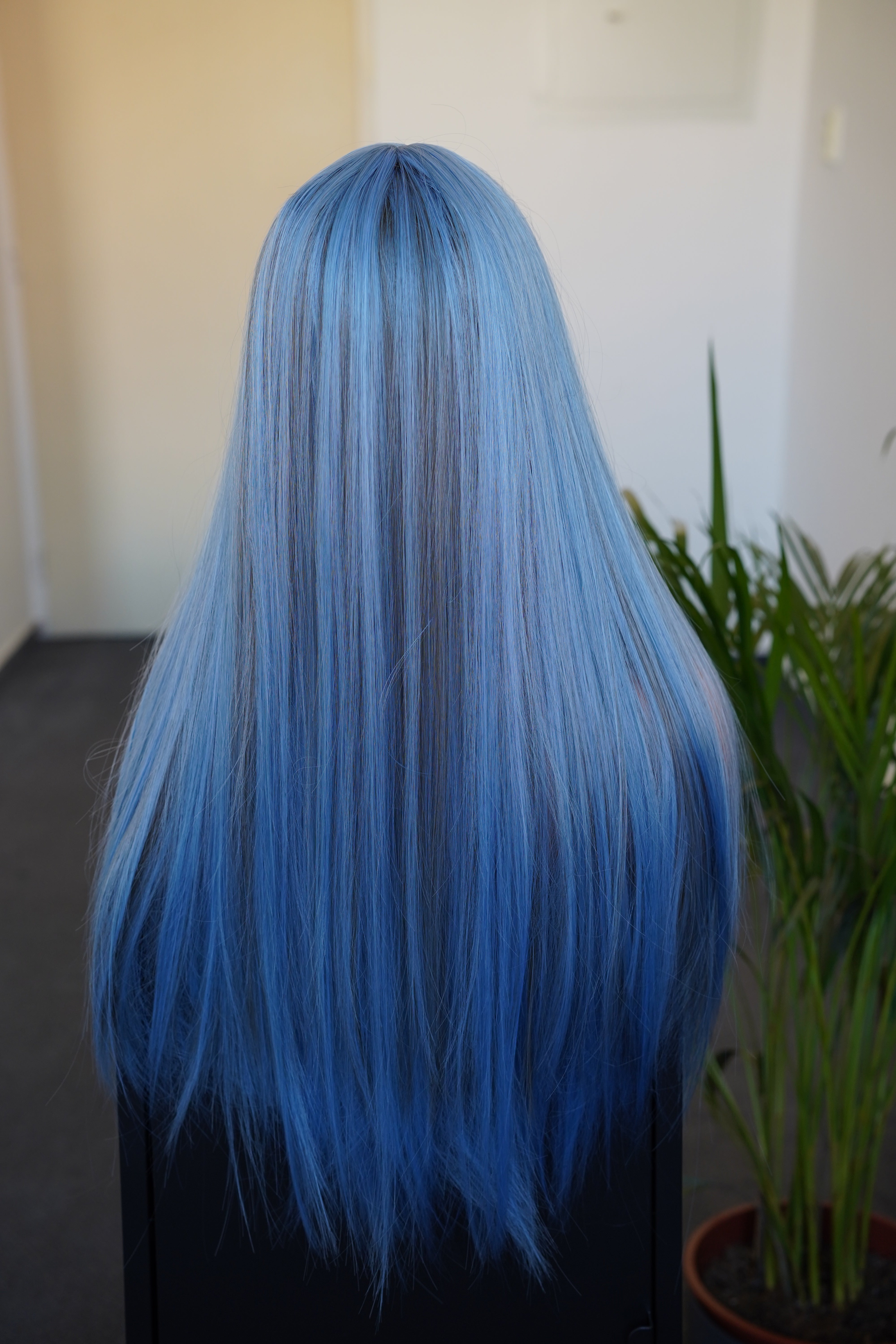 Long Straight Ash Blue Wig with Bangs Cosplay Halloween Party Wig