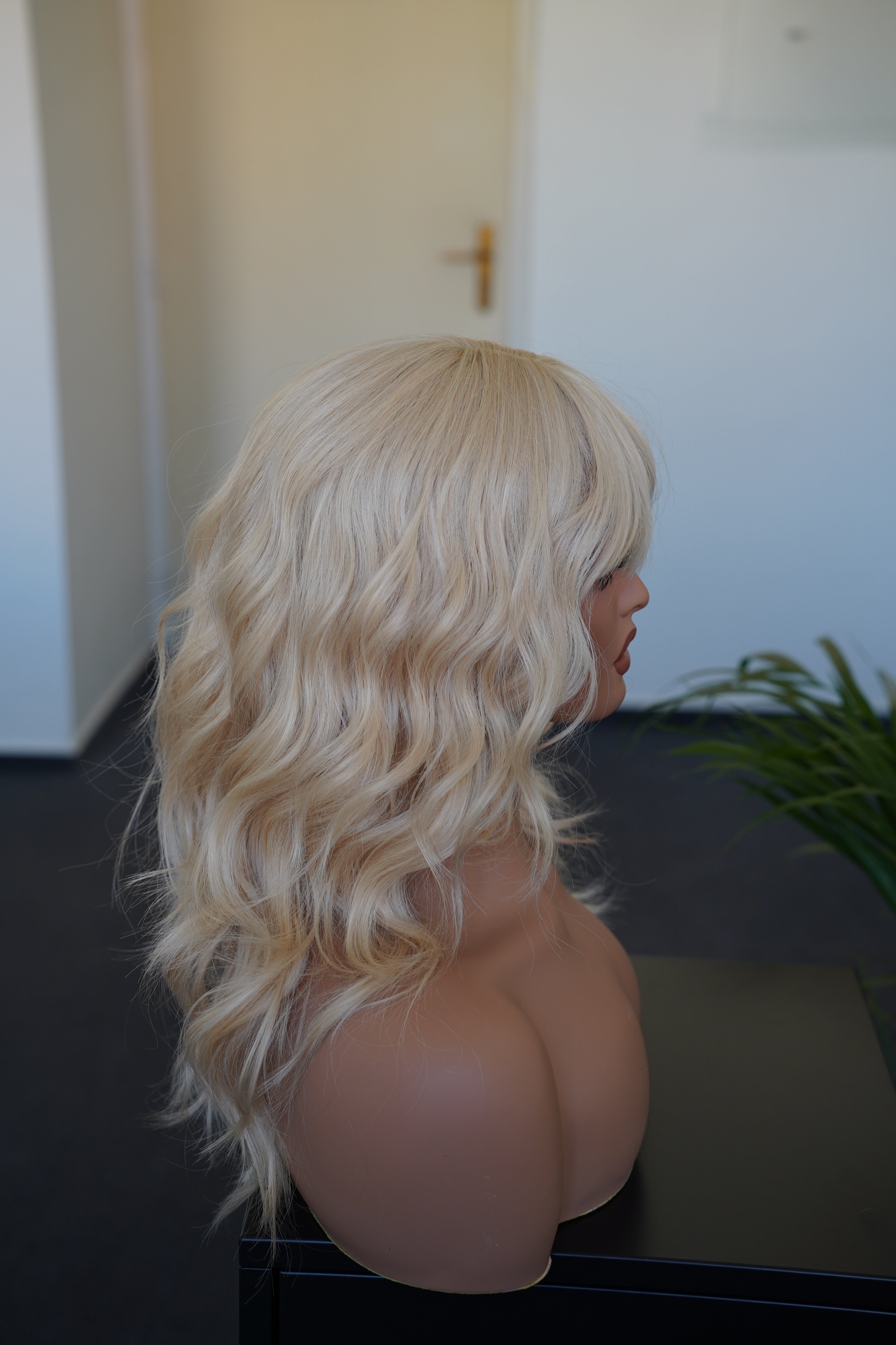 Golden Blonde Wavy Wig with Bangs, Ash Blonde Wig