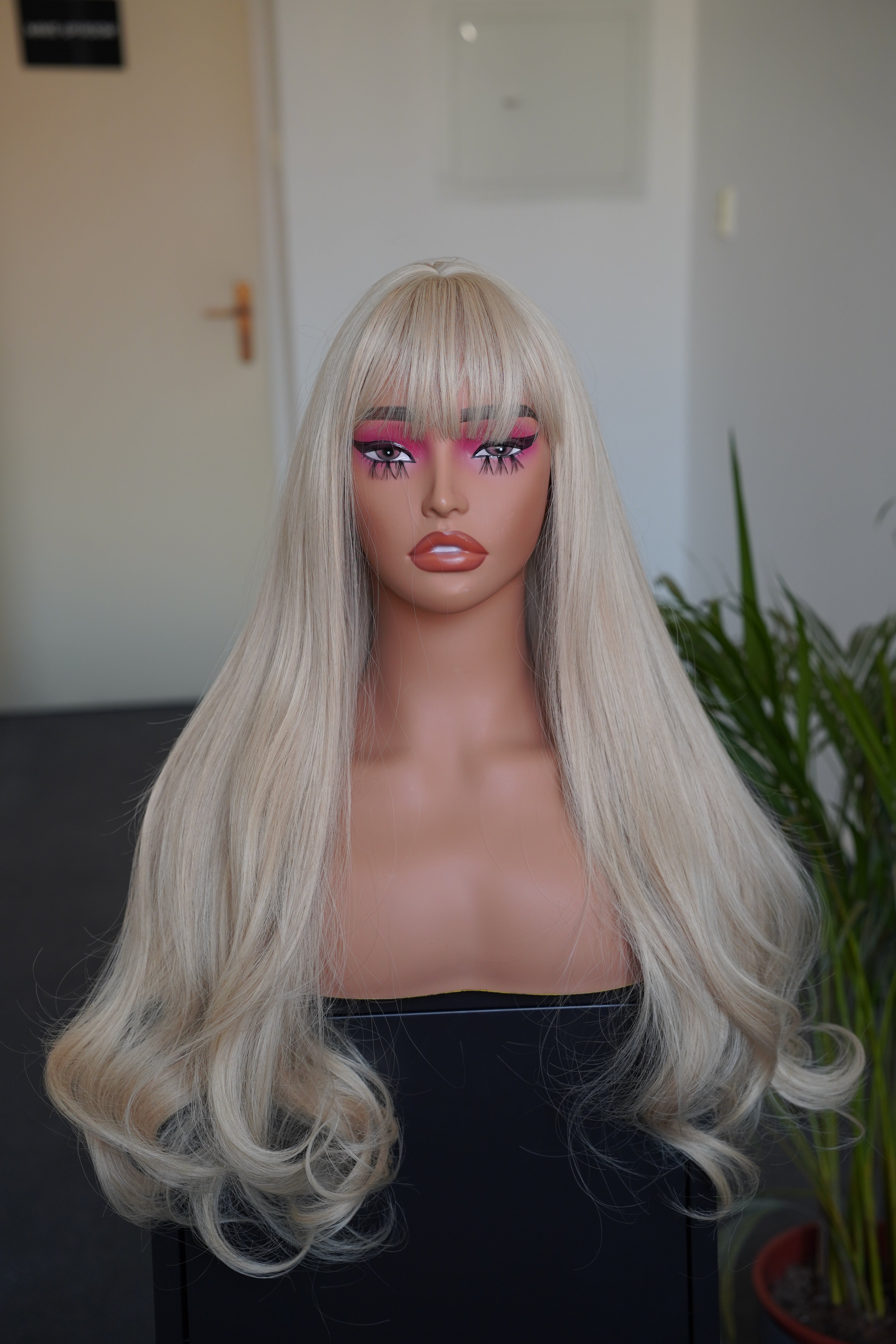 Platinum Ash Blonde Wig with Bangs Barbie Blonde Cosplay Wig Halloween Costume Wig Drag Queen Wig