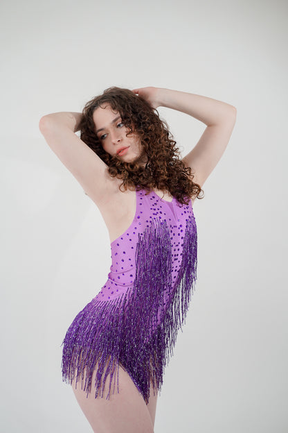 Purple Fringe Sequined Bodysuit