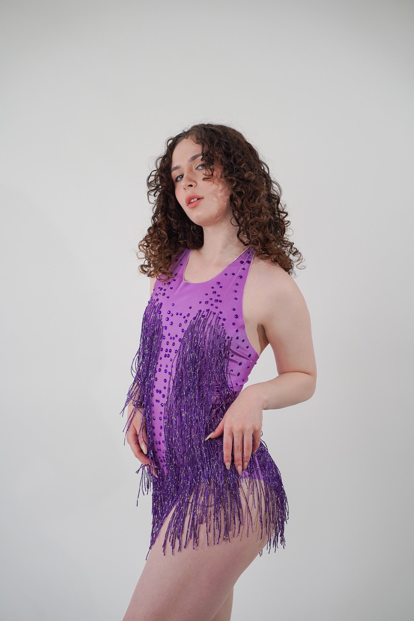 Purple Fringe Sequined Bodysuit