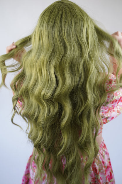 Long Green Wavy Wig Cosplay Halloween Party Wigs 28 inc