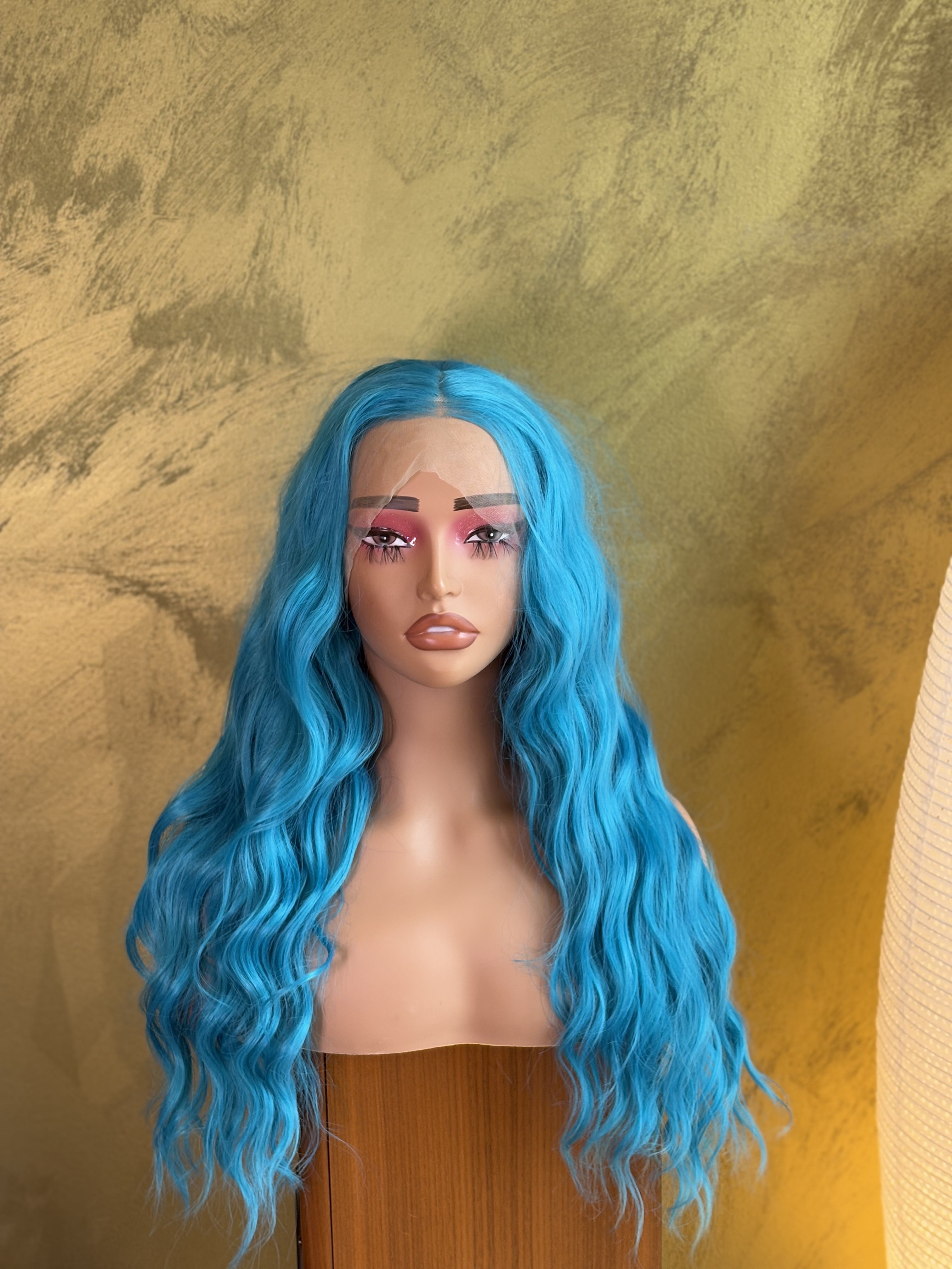 Turquoise Blue Long Wavy Lace Front Halloween Cosplay Wig