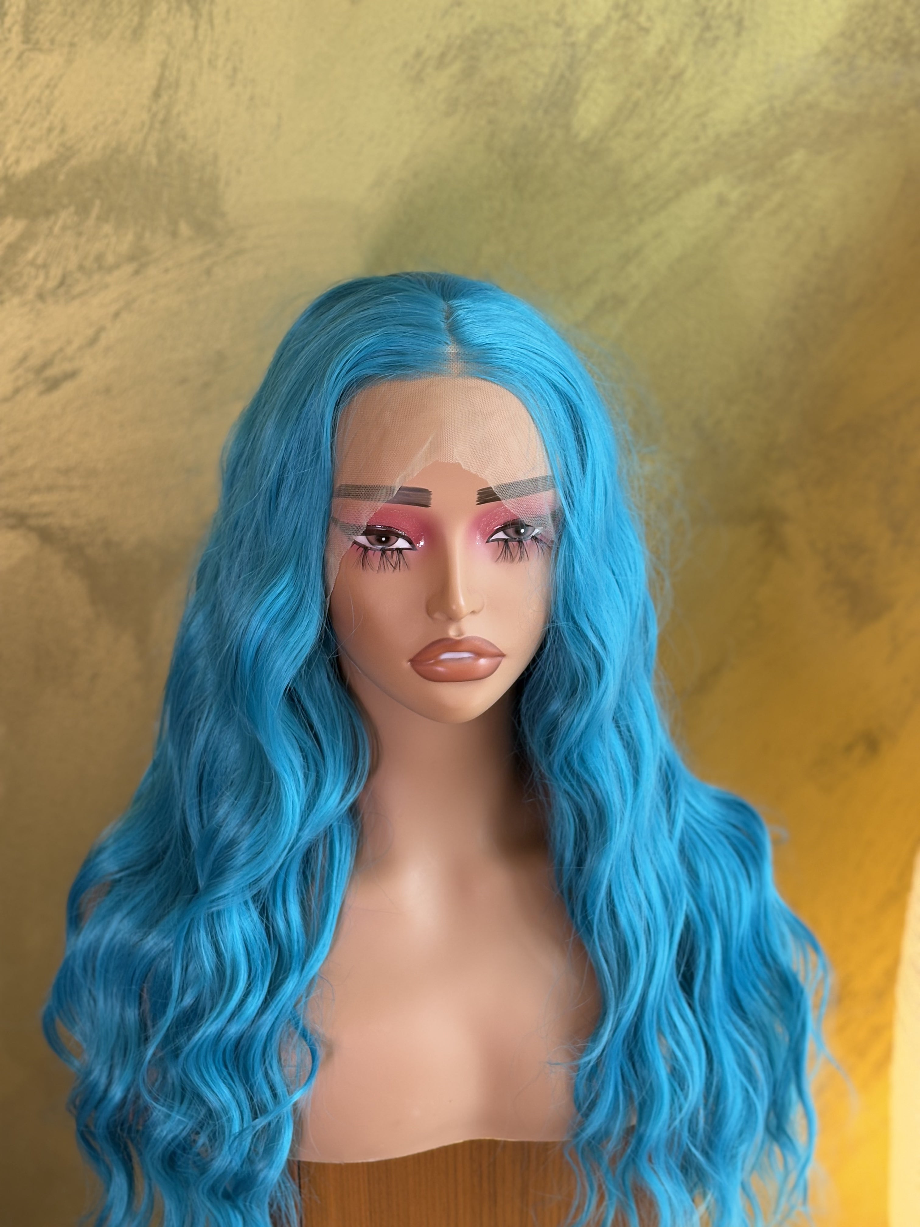 Turquoise Blue Long Wavy Lace Front Halloween Cosplay Wig
