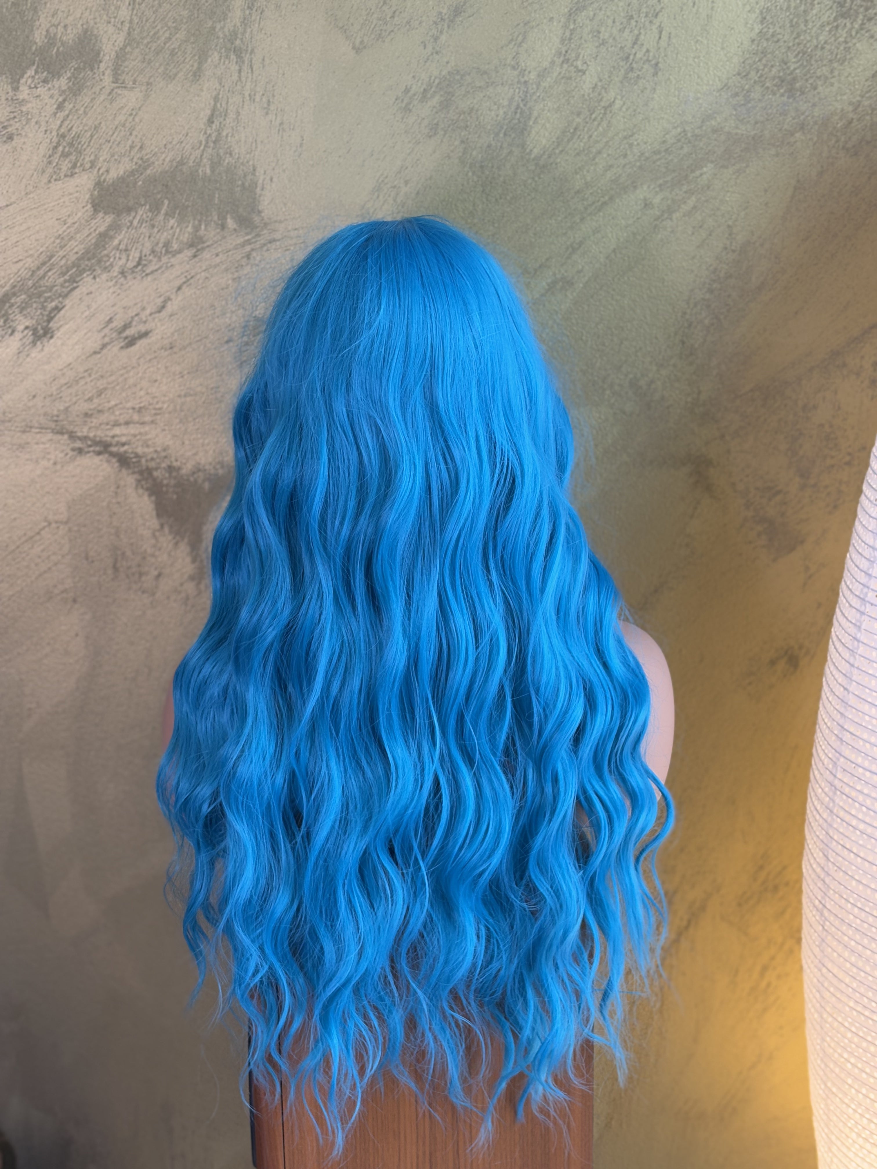 Turquoise Blue Long Wavy Lace Front Halloween Cosplay Wig