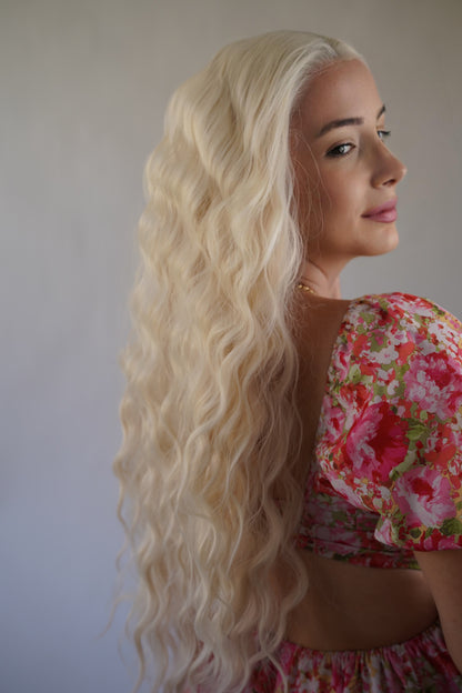 Long Curly Platinum Blonde Lace Front Wig Drag Queen Wig