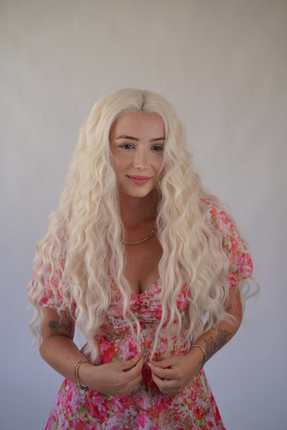 Long Curly Platinum Blonde Lace Front Wig Drag Queen Wig