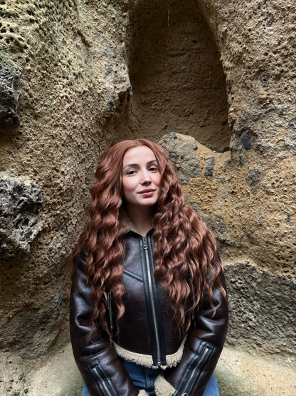 Auburn Ginger Wavy Long 13 x 4 Lace Front Glueless Wig Cosplay Merida Wig