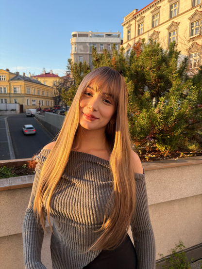 Golden Blonde Wig with Bangs | Cosplay Wigs | Honey Blonde Natural Wig with Bangs 26 inches