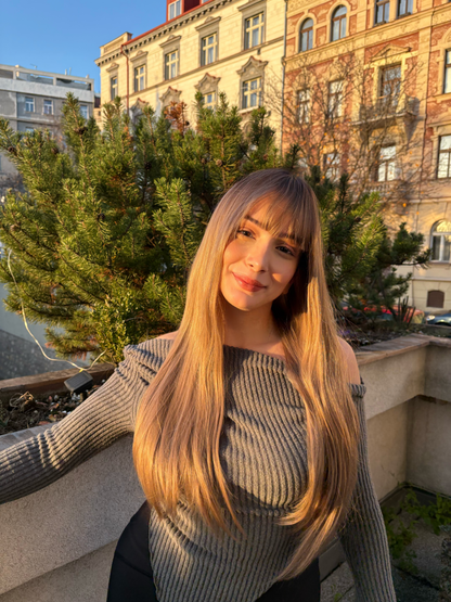 Golden Blonde Wig with Bangs | Cosplay Wigs | Honey Blonde Natural Wig with Bangs 26 inches